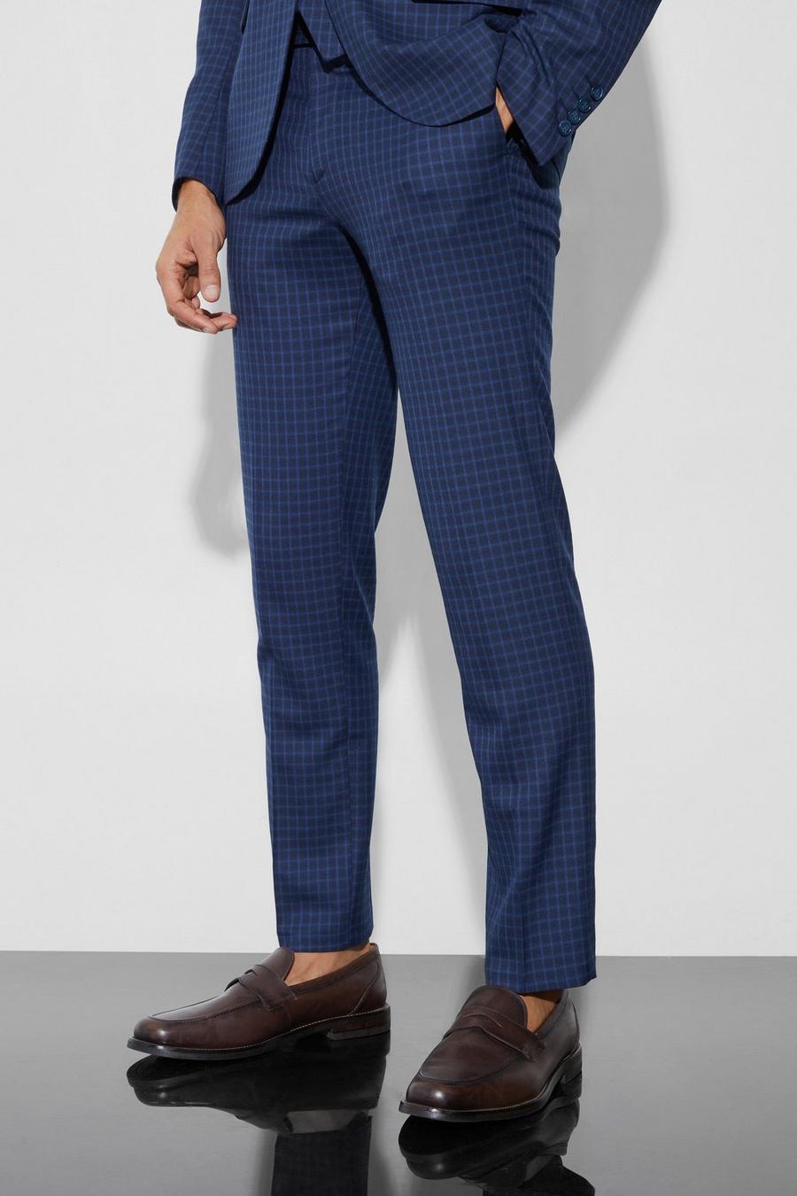 Navy marinblå Slim Check Suit Trouser