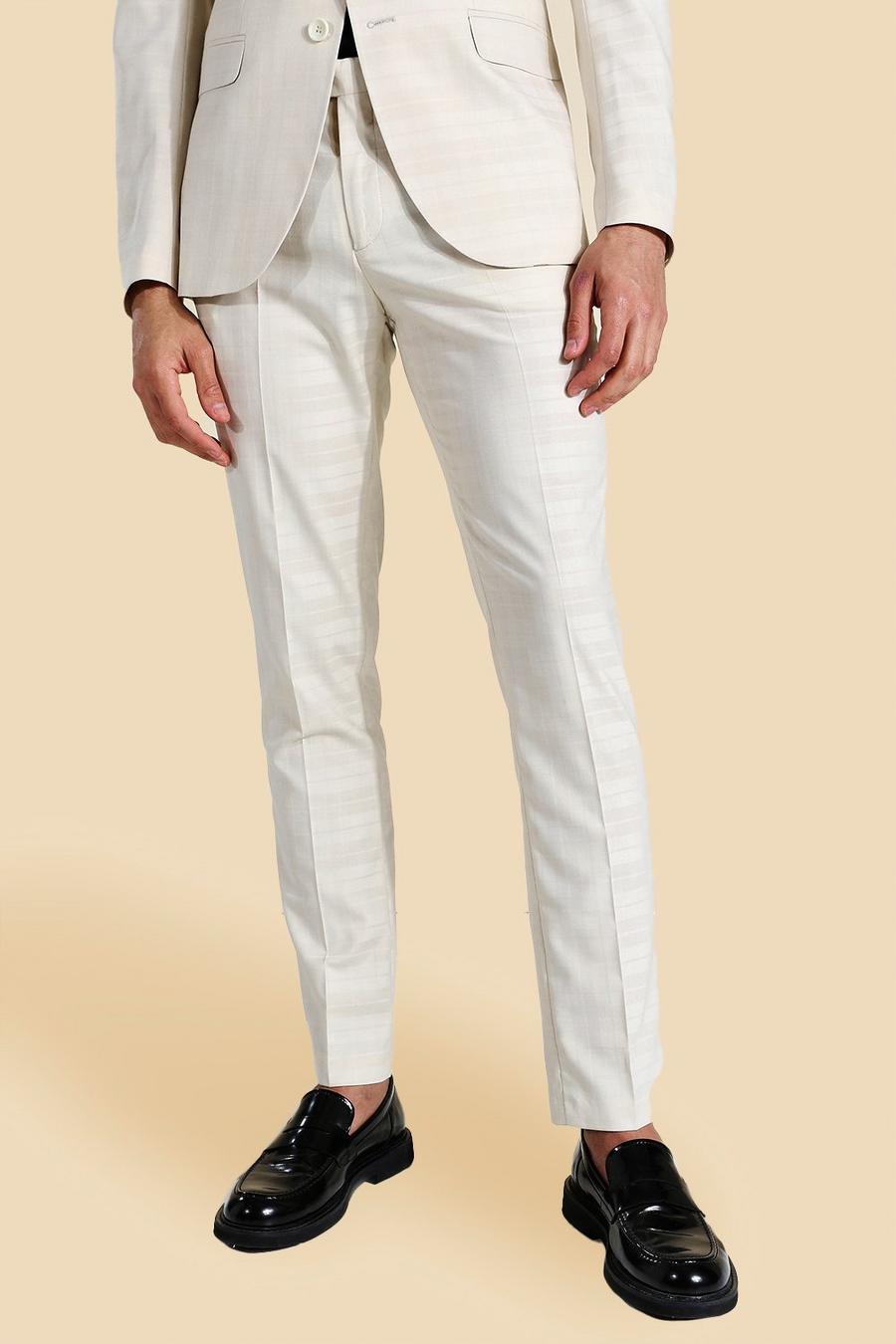 Stone beige Skinny Tonal Check Suit Trouser