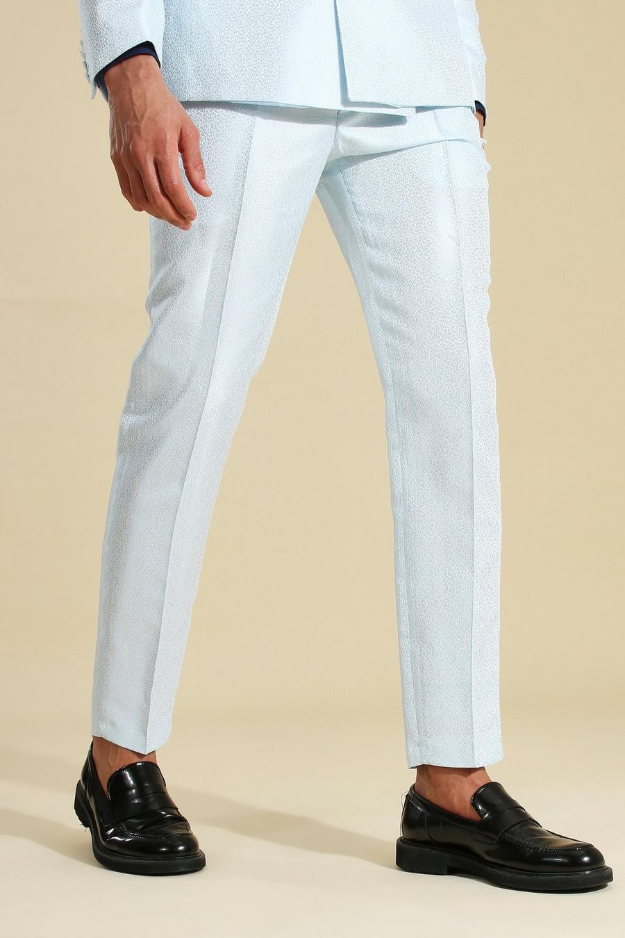 Blue Skinny Jacquard Suit Pants image number 1