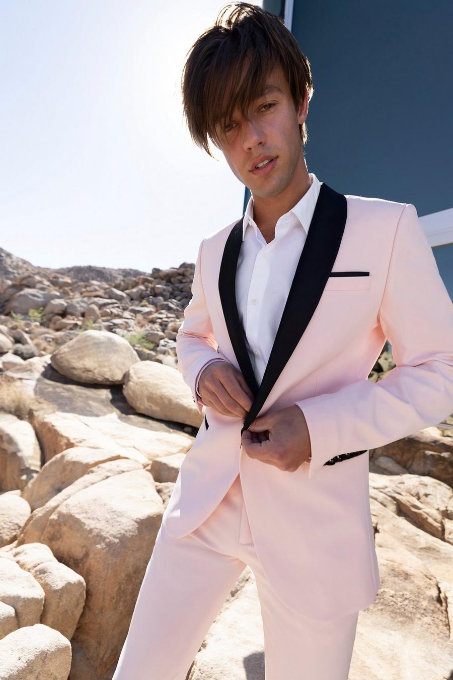 Skinny Anzugjacke mit Kontrast-Revers, Light pink image number 1