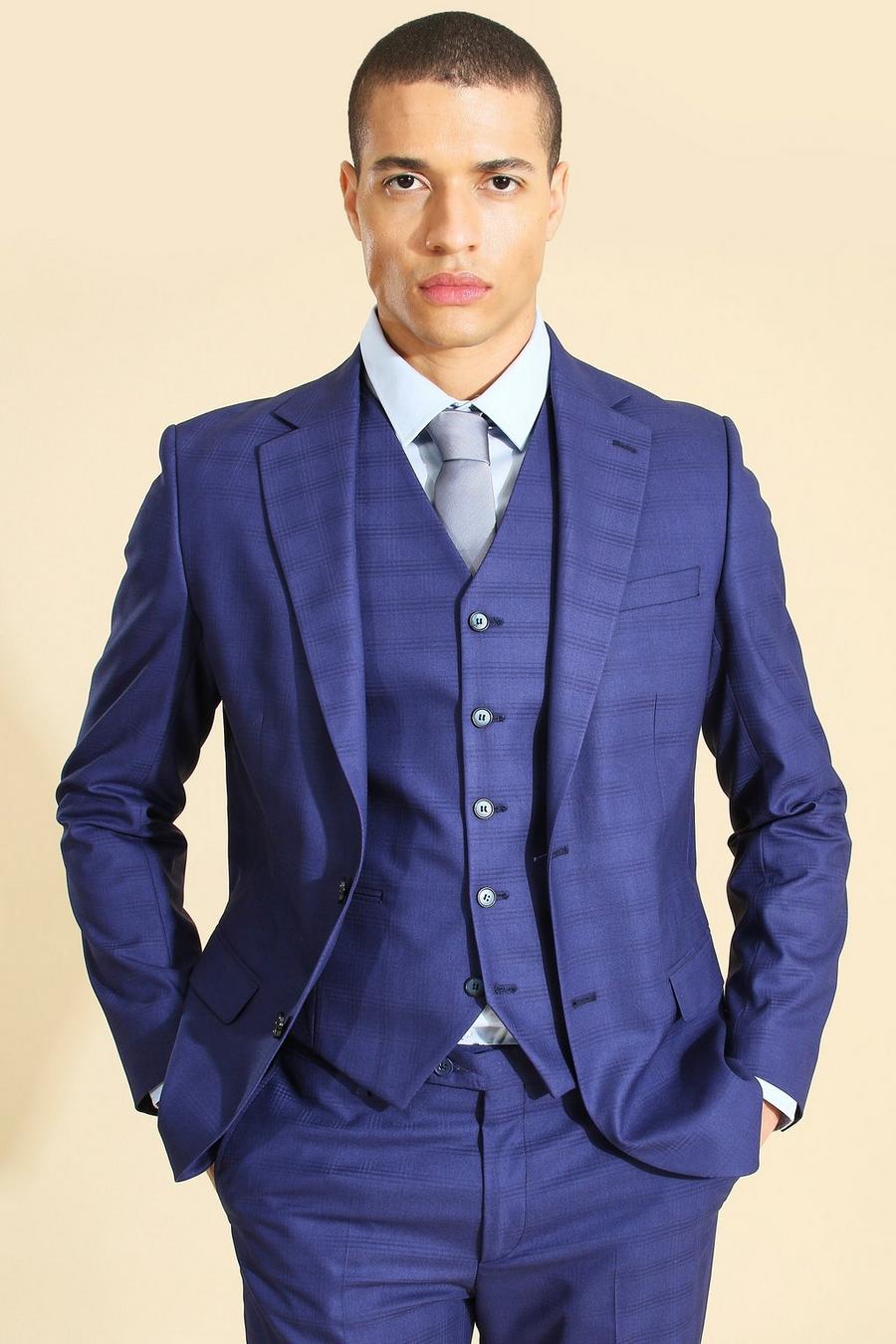 Veste de costume slim droite à carreaux, Blue image number 1