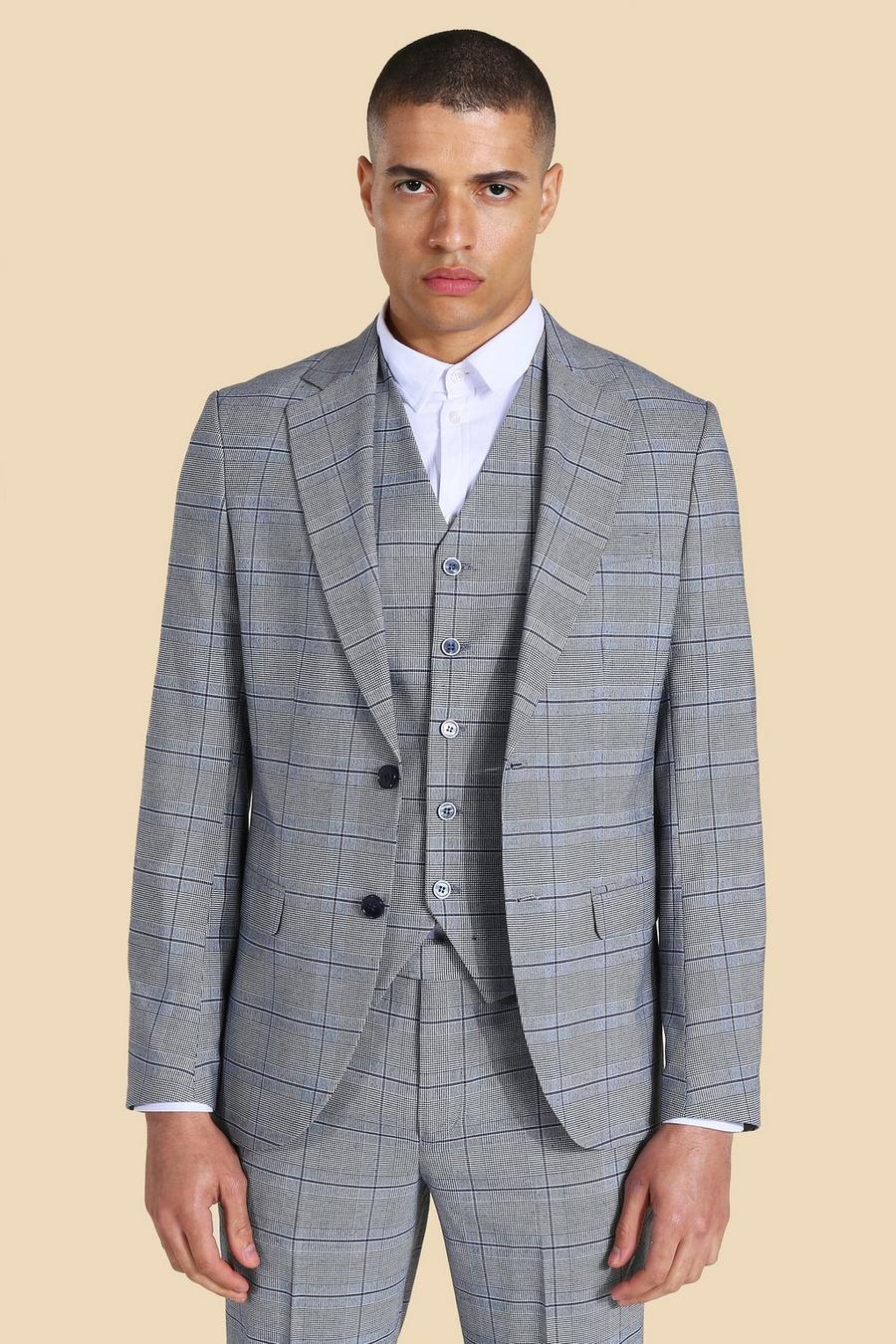Grey Single Breasted Slim Check Suit Jacket image number 1