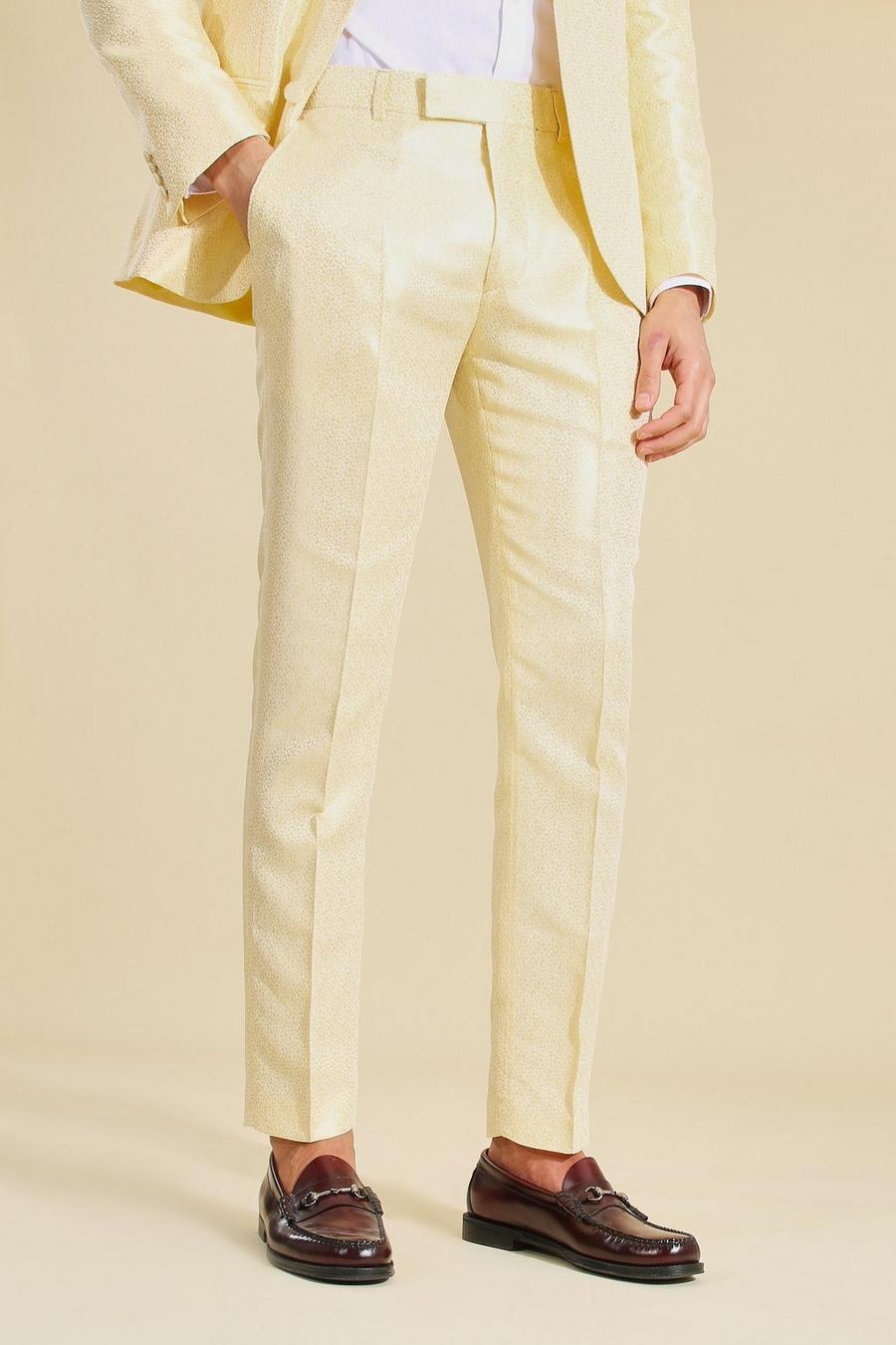 Pantalon de costume coupe skinny en jacquard , Or image number 1