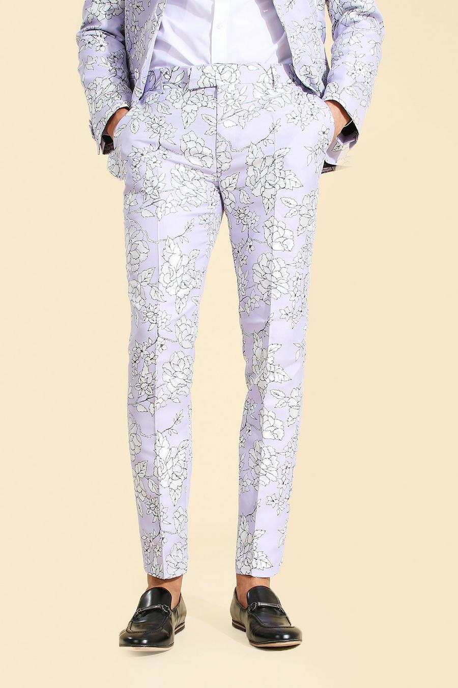 Lilac Jacquard Bloemenprint Skinny Fit Pantalons image number 1
