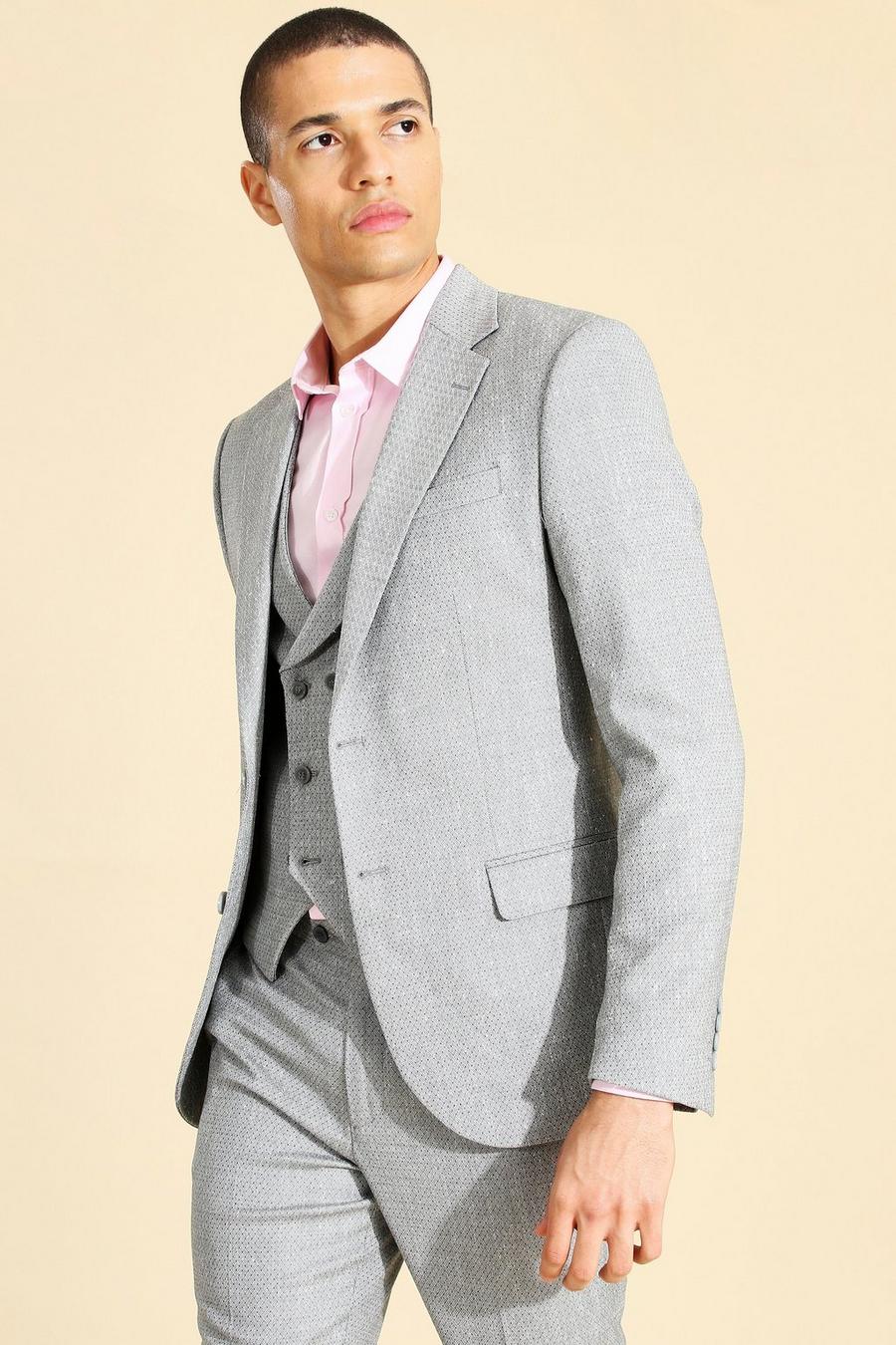 Grey Single Breasted Textured Skinny Suit Jacket image number 1
