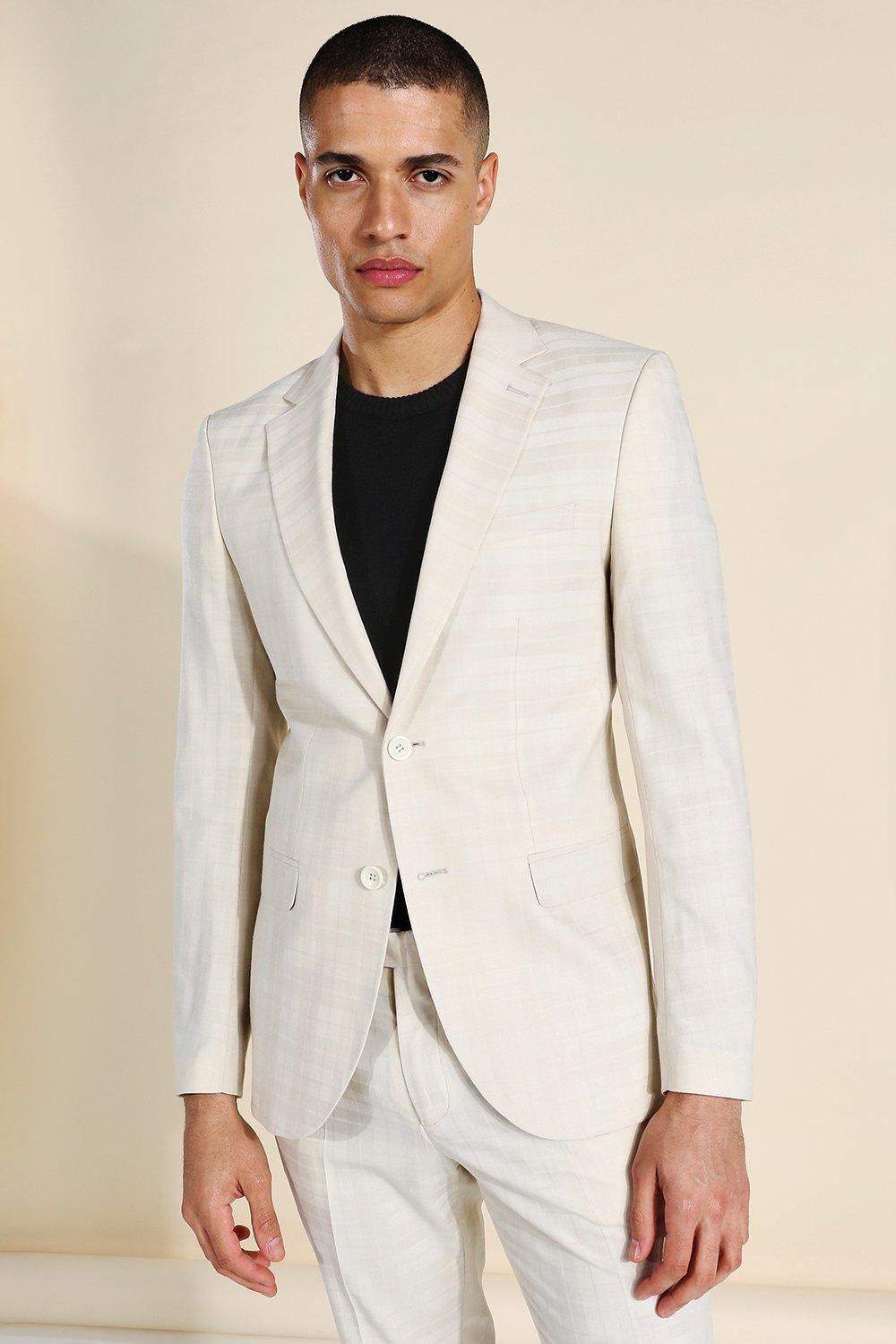 Stone Single Breasted Skinny Tonal Suit Jacket