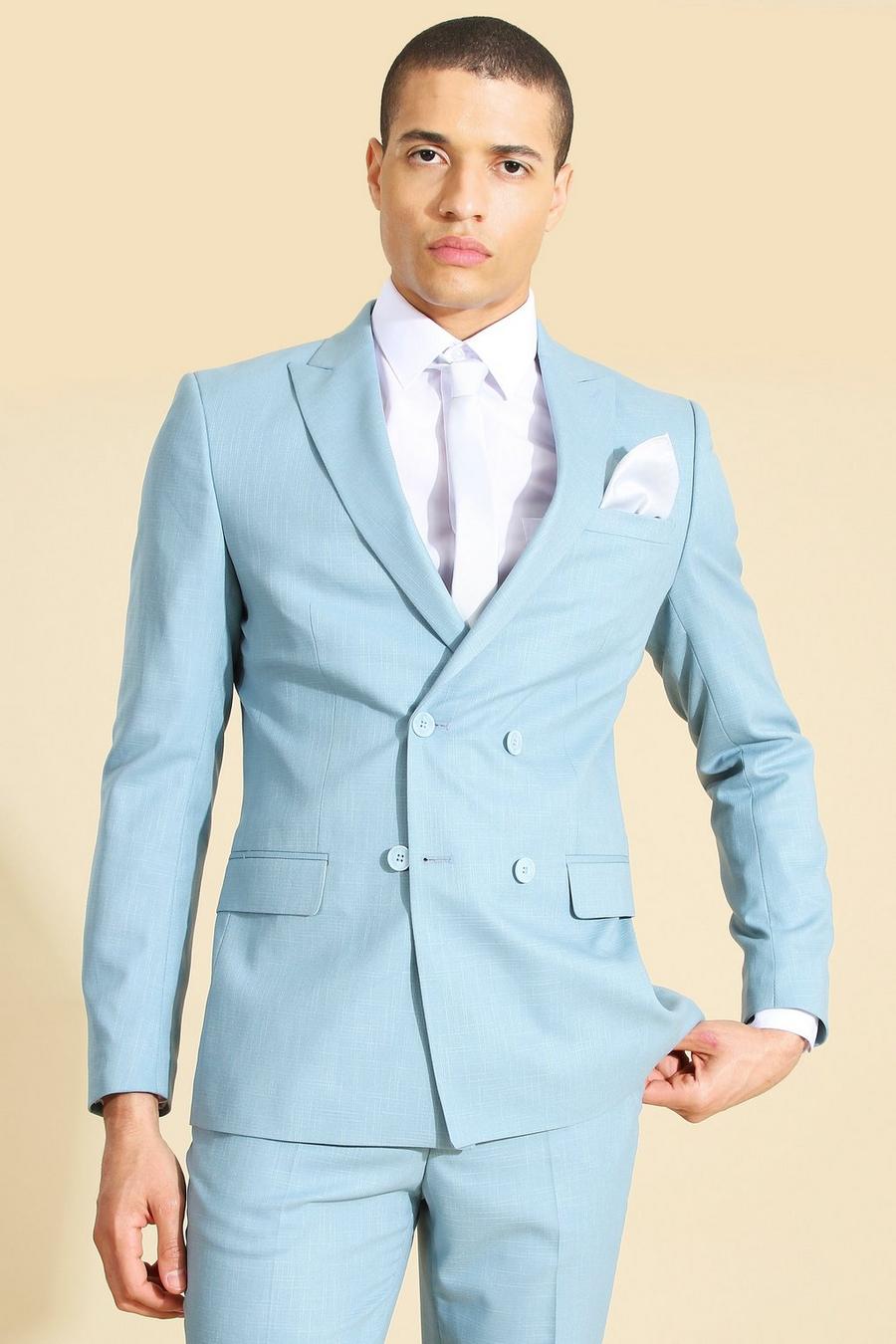 Mint Double Breasted Skinny Crosshatch Suit Jacket image number 1