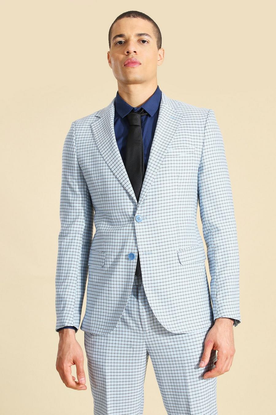 Blue Single Breasted Skinny Suit Jacket image number 1