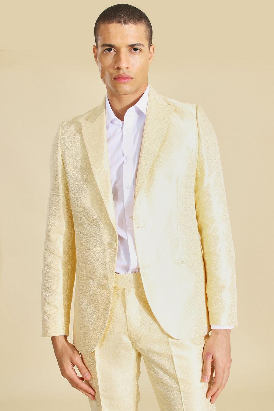 Gold Single Breasted Jacquard Suit Jacket image number 1