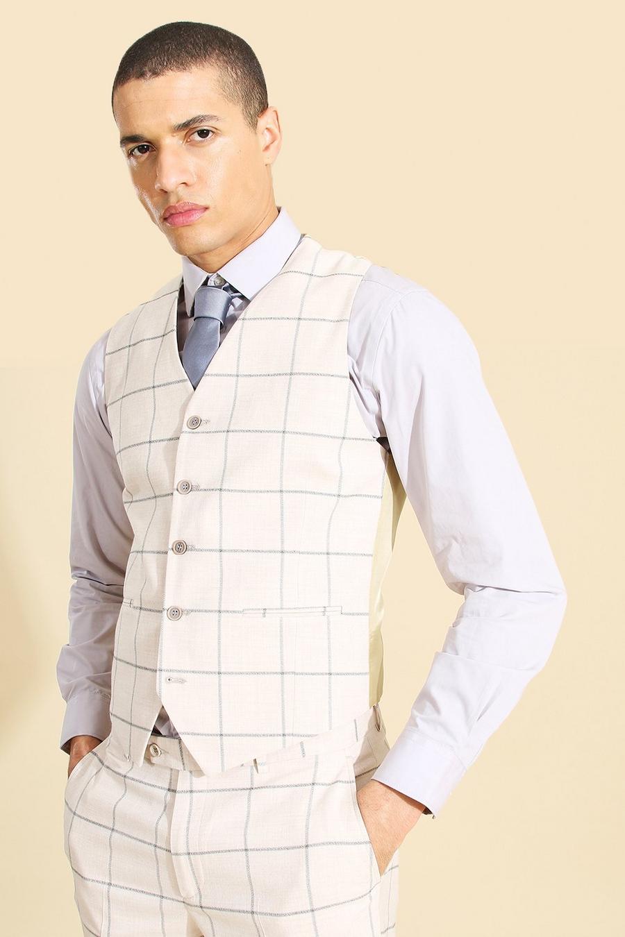 Pink Single Breasted Skinny Large Check Waistcoat image number 1