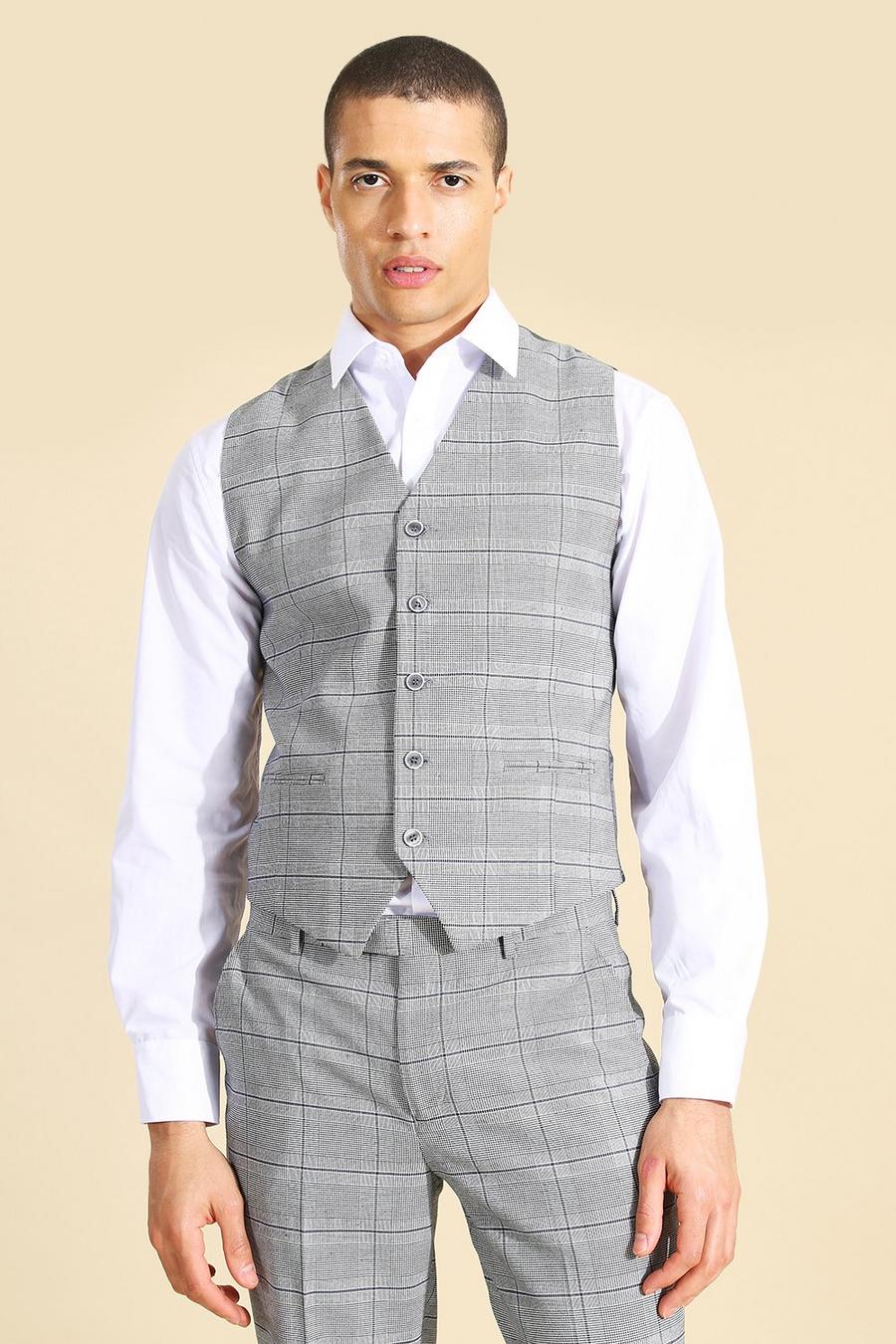 Grey Double Breasted Curve Check Slim Vest image number 1