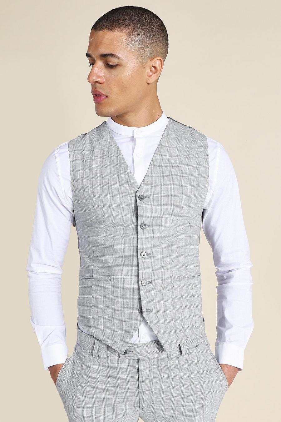 Grey Enkelknäppt rutig kostymväst i super skinny fit image number 1