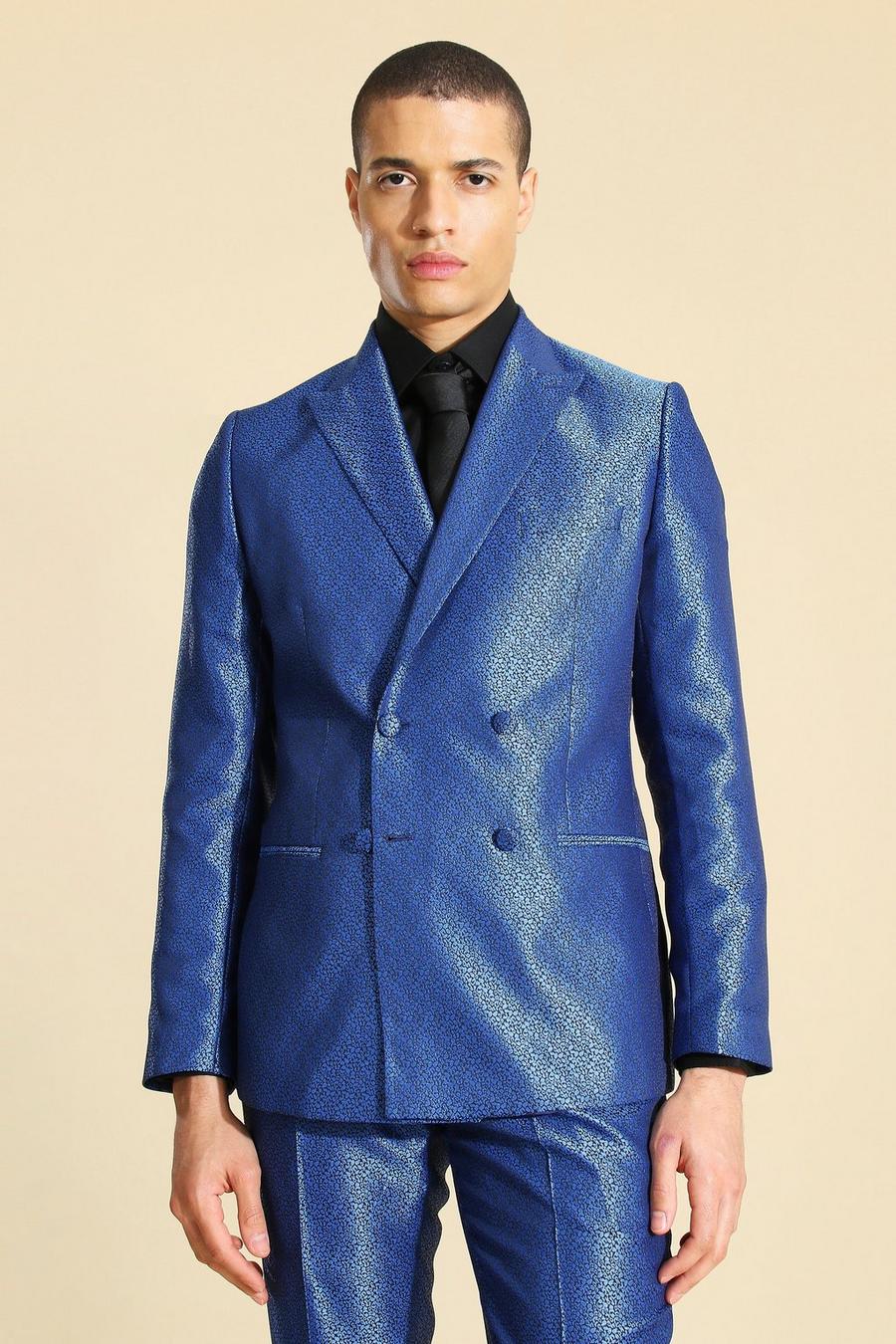 Cobalt Double Breasted Jacquard Skinny Suit Jacket image number 1