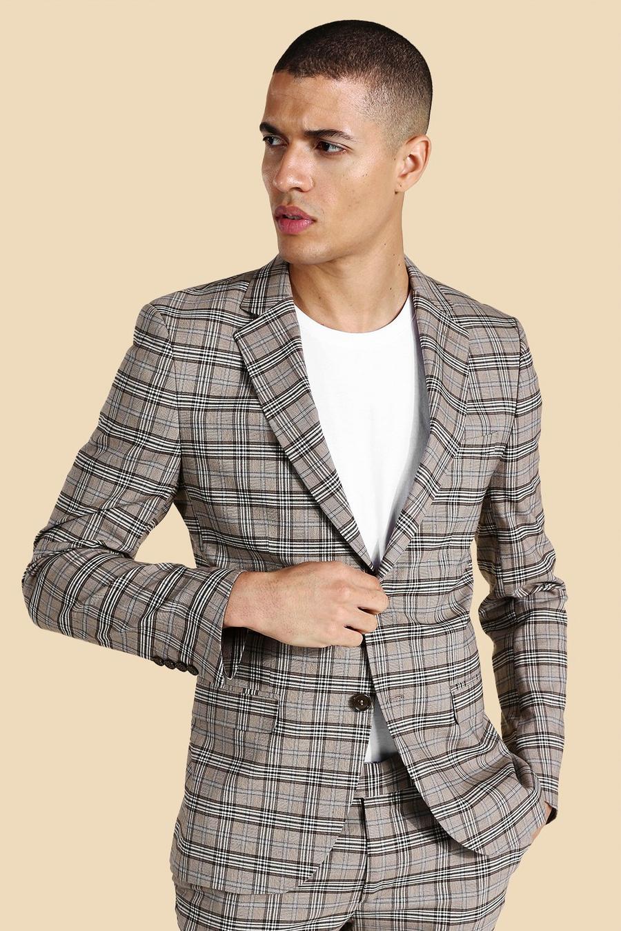 Tan marrón Single Breasted Super Skinny Suit Jacket