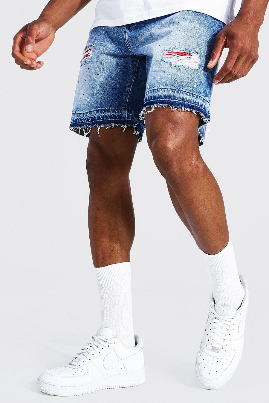 Ice blue Relaxed Fit Rip And Repair Denim Short image number 1