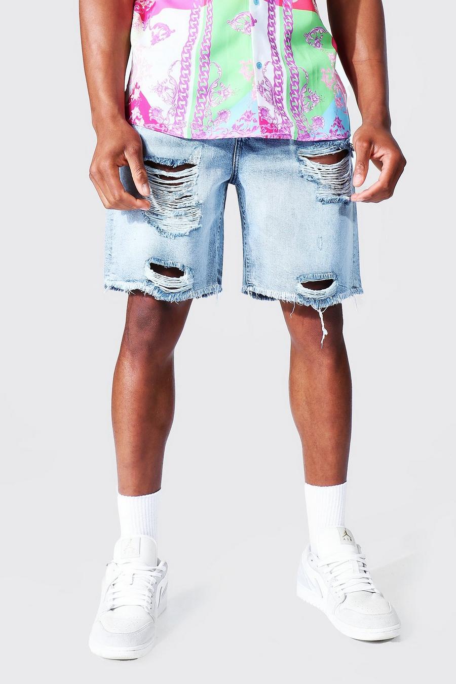 Light blue Relaxed Fit Rip And Repair Denim Short image number 1
