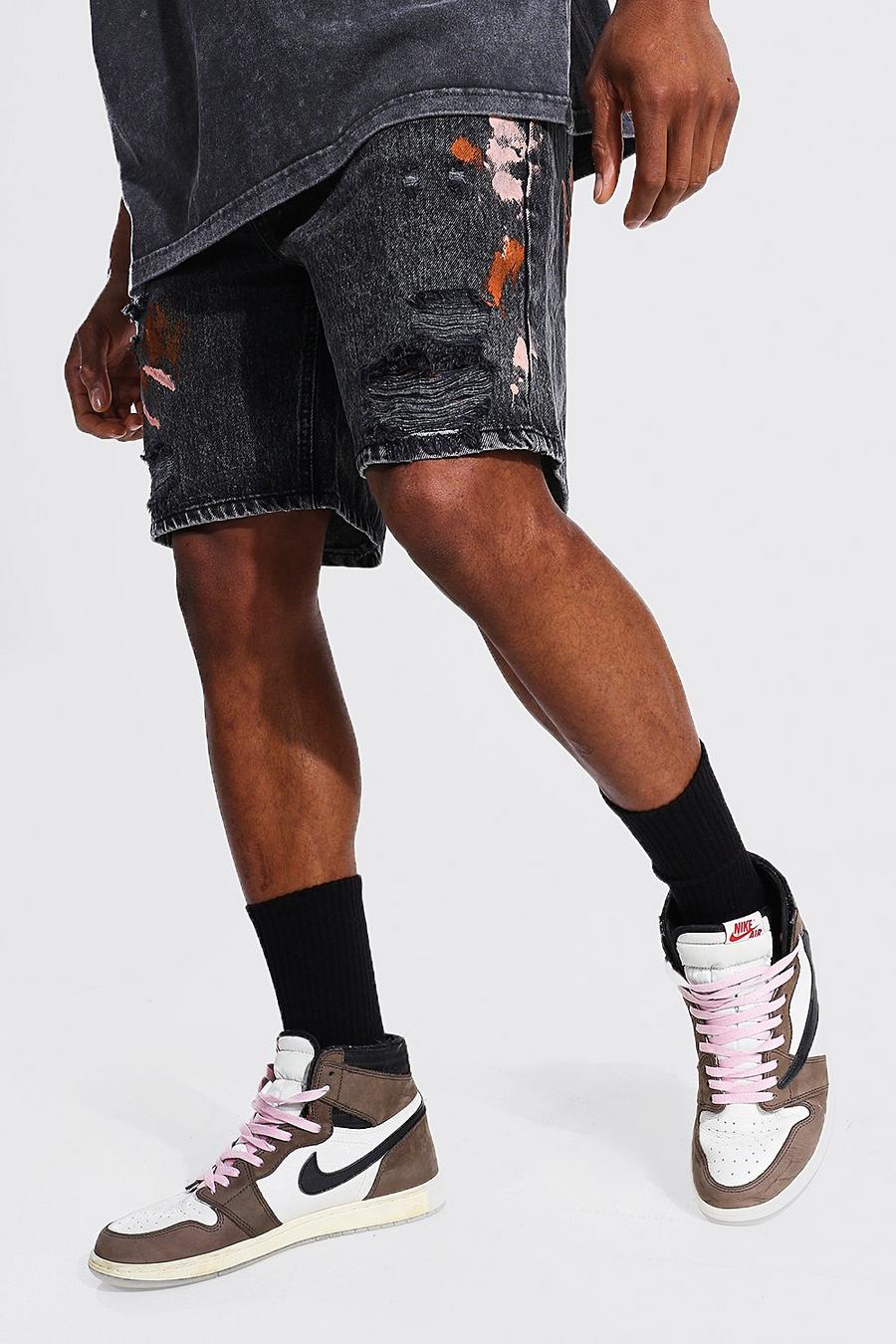 Charcoal Relaxed Fit Painted Denim Short image number 1
