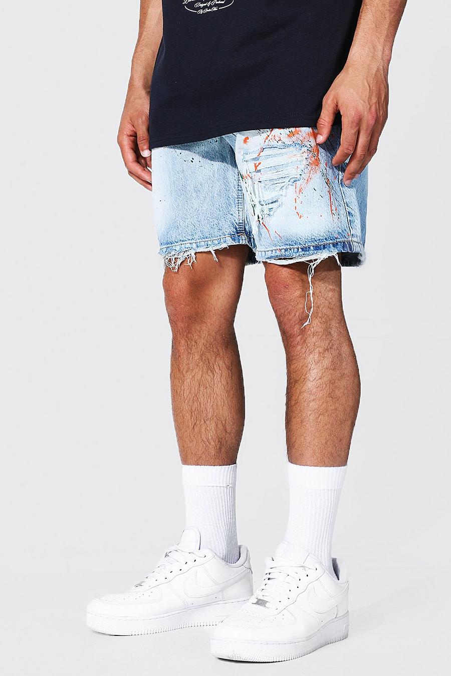 Light blue Relaxed Fit Rip & Repair Painted Denim Short image number 1