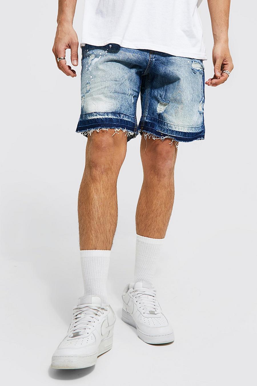 Mid blue Relaxed Fit Paint Denim Short image number 1