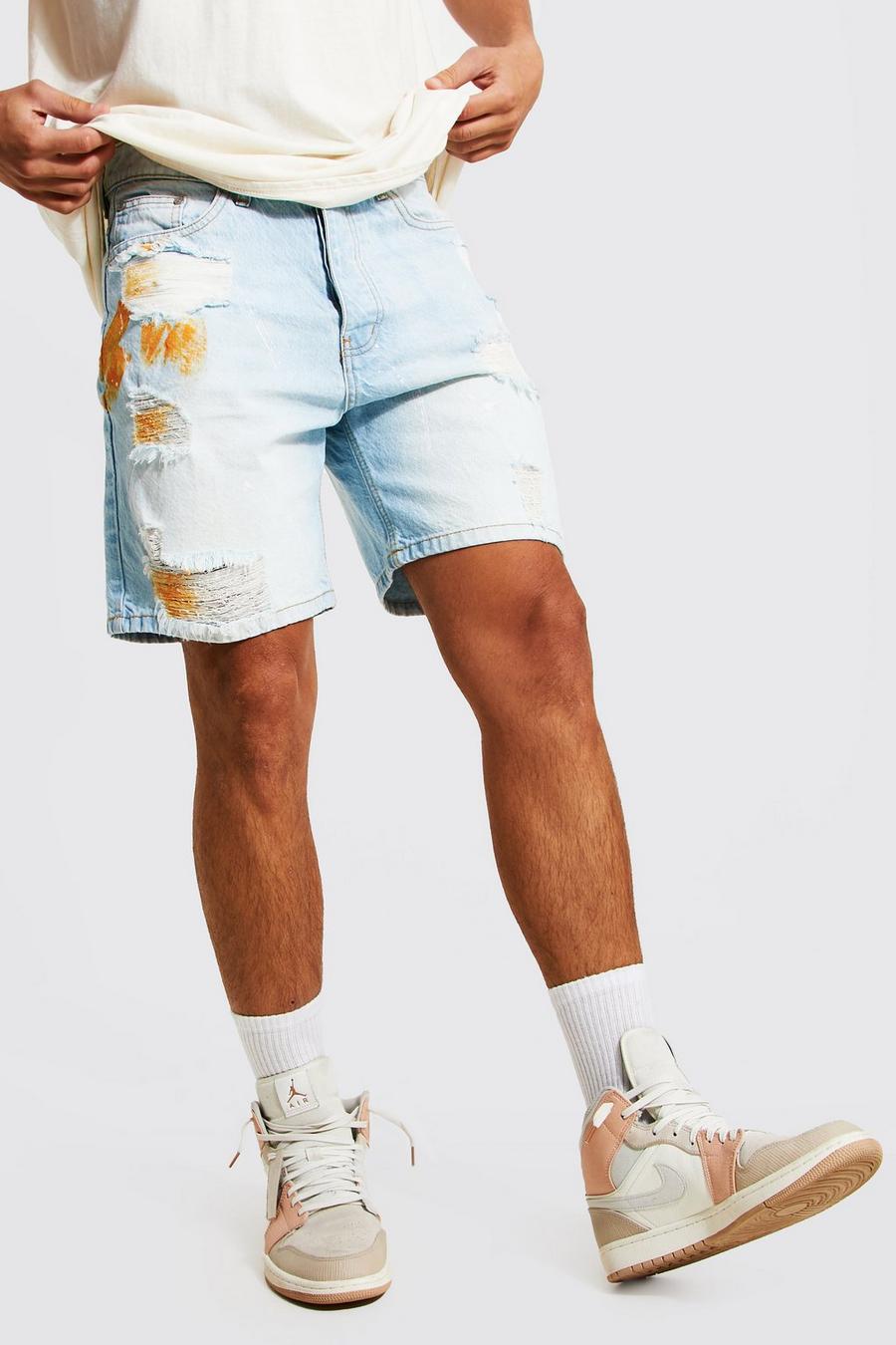 Ice blue Relaxed Fit Paint Splatter Jean Short image number 1