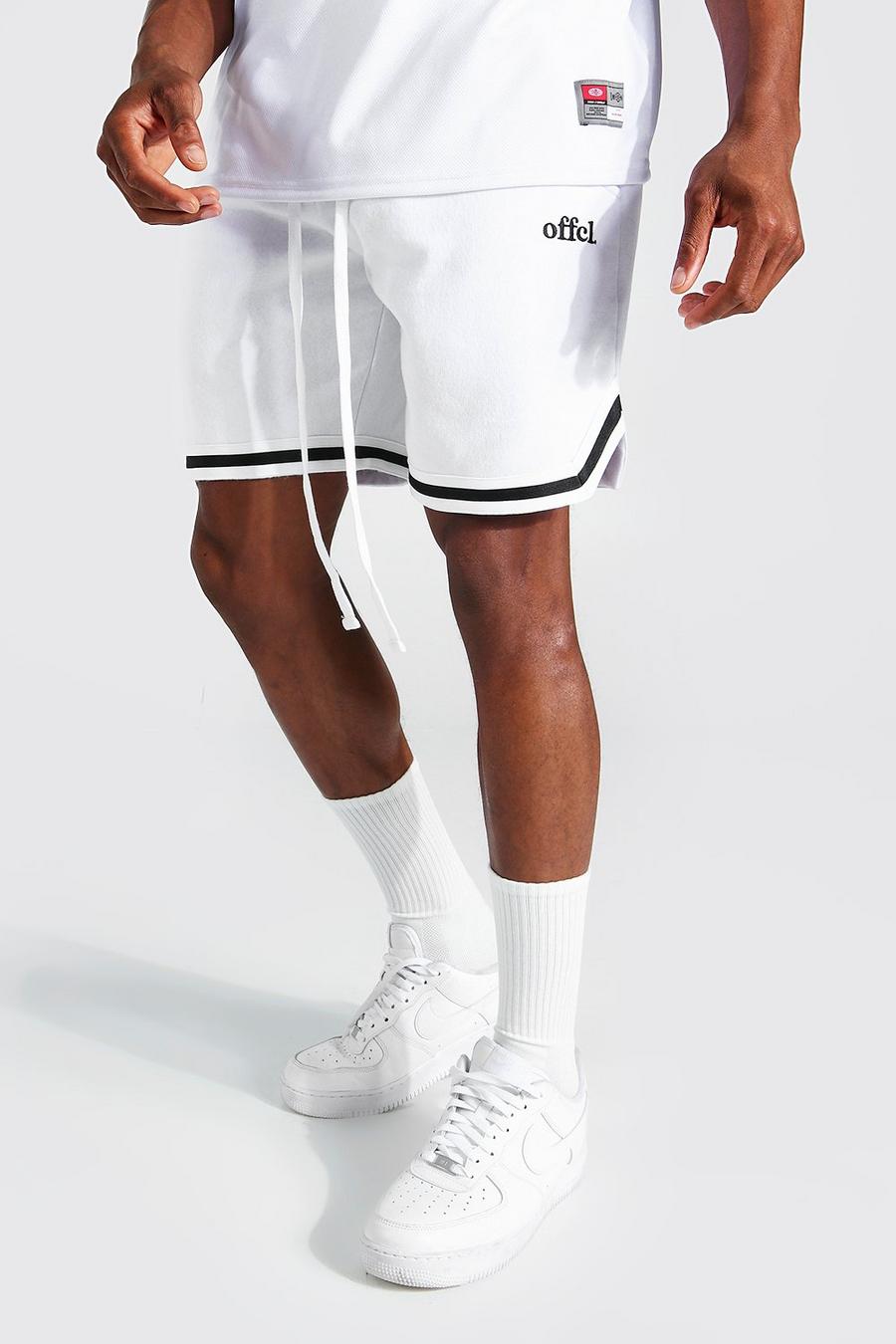White Offcl Basketshorts i jersey med kantband image number 1