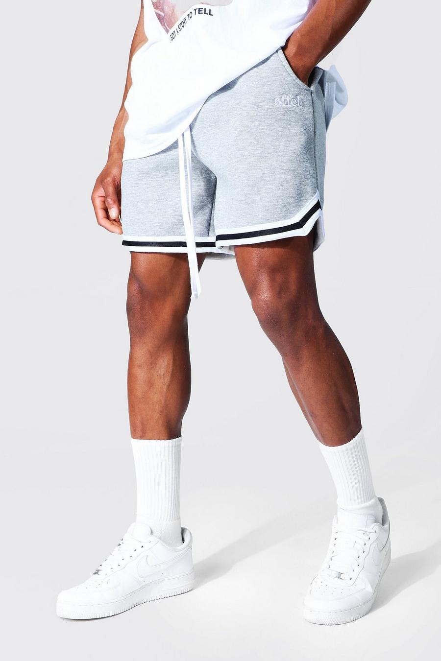 Kurze Basketball-Shorts aus Jersey mit Zierband, Grau meliert image number 1