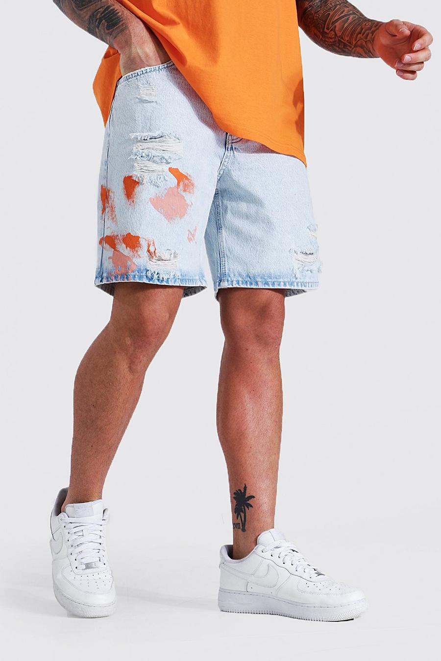 Ice blue Relaxed Fit Painted Denim Short