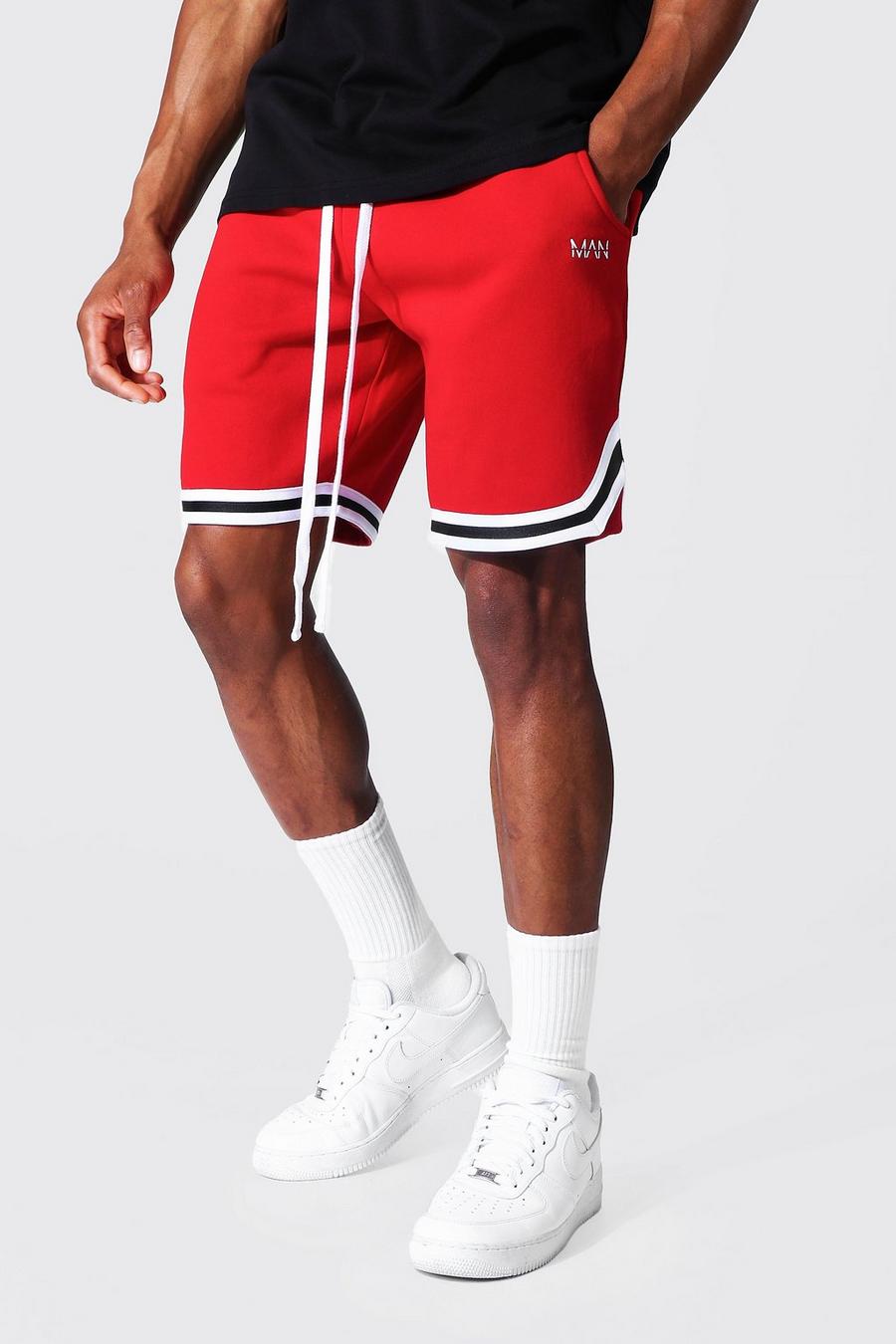 Man Basketball Jersey-Shorts mit Streifen, Red image number 1
