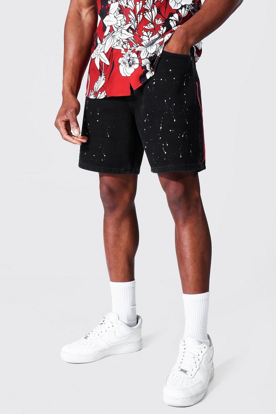 Washed black Relaxed Graphic Paint Splatter Jean Short image number 1