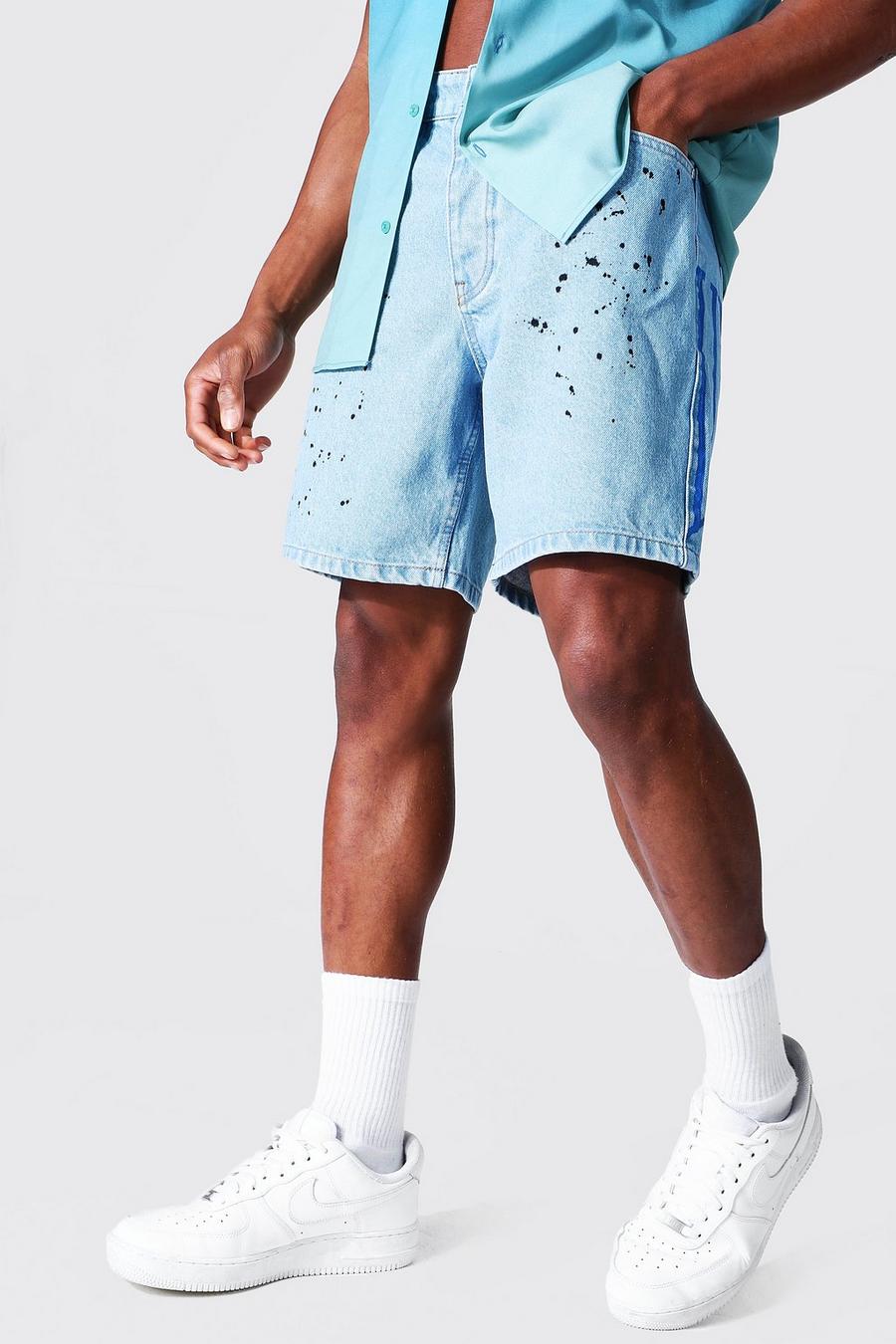 Ice blue Relaxed Graphic Paint Splatter Jean Short image number 1