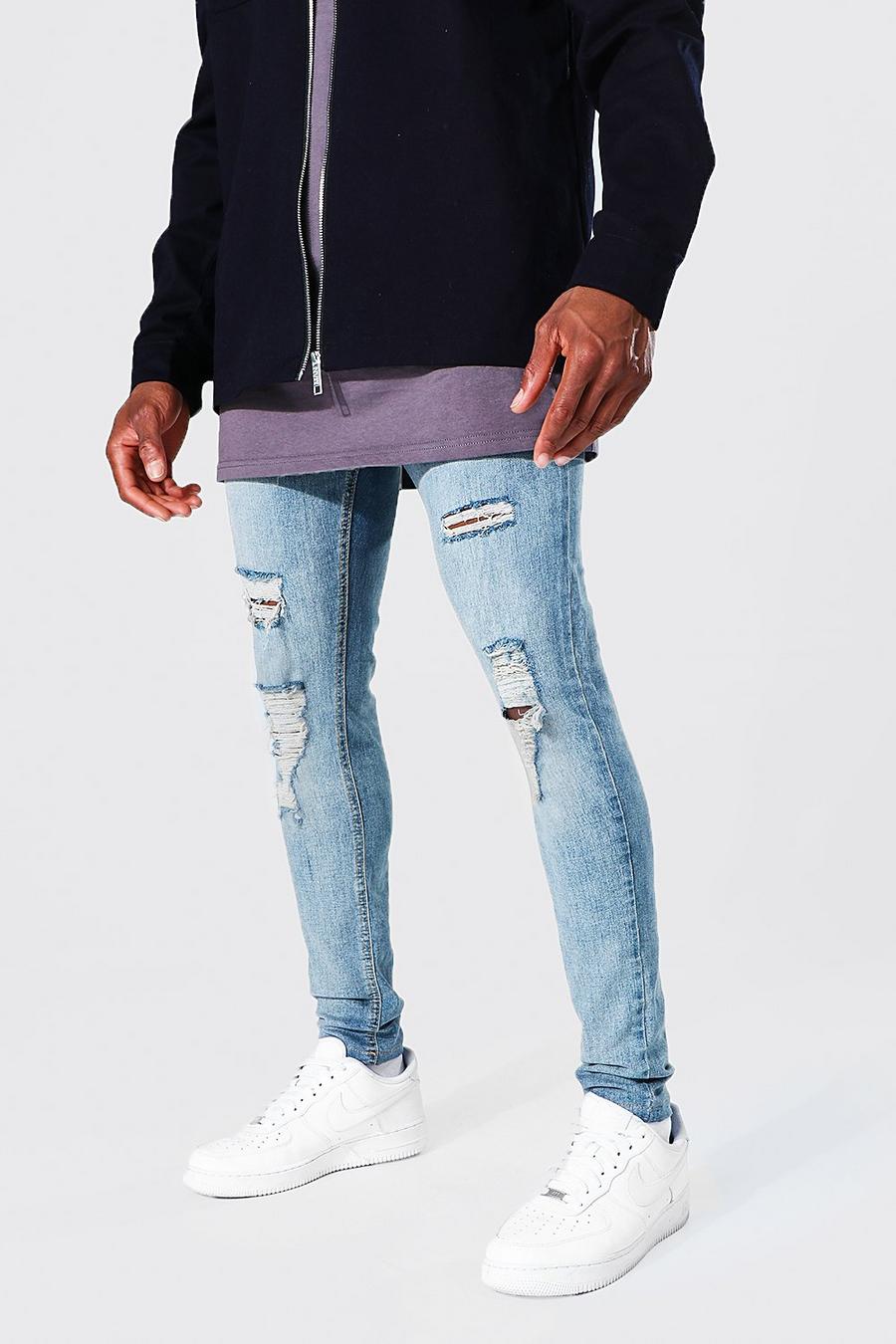 כחול בהיר סופר סקיני ג'ינס עם קרעים לכל האורך image number 1
