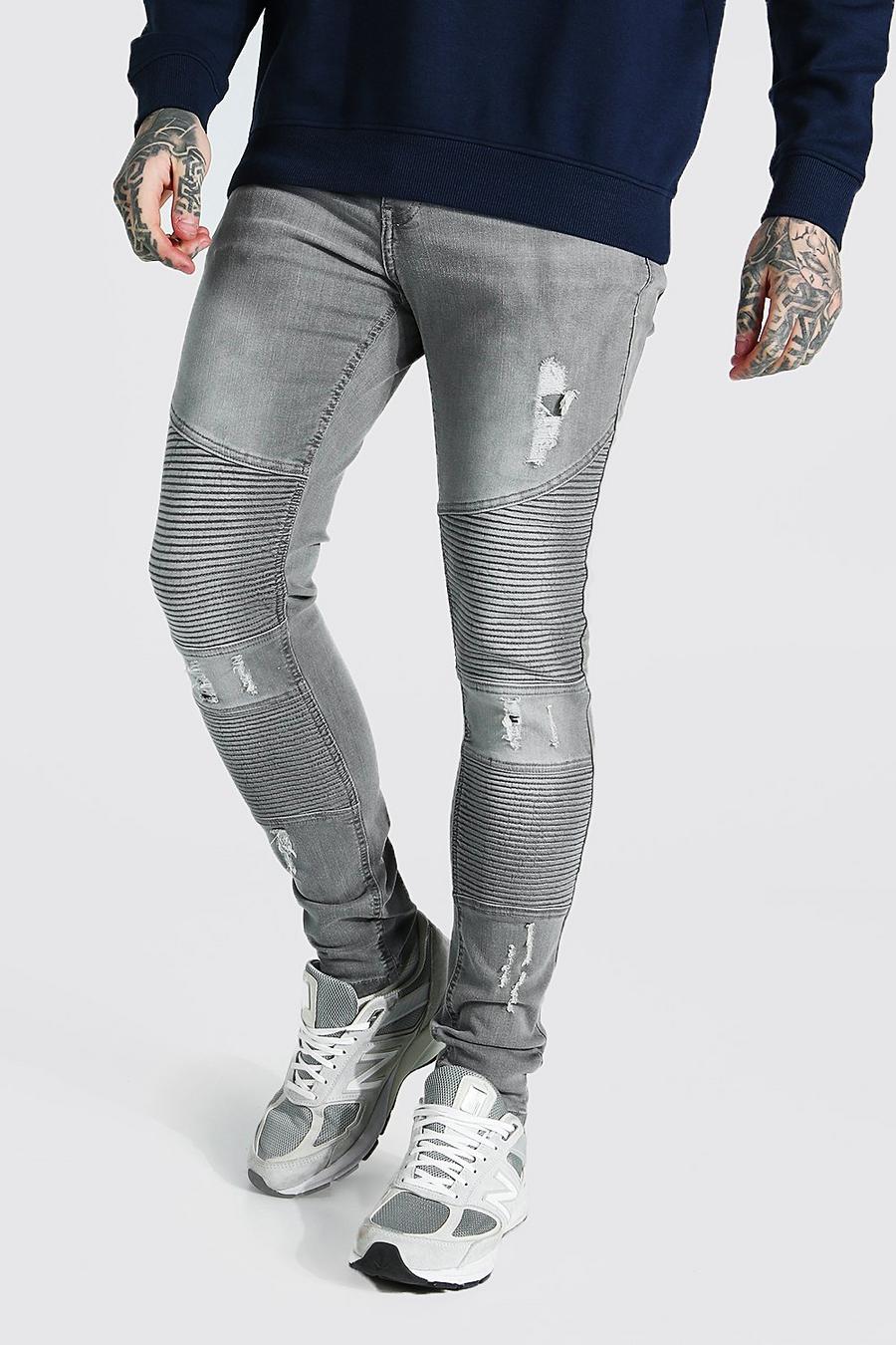 Ice grey Skinny Stretch Biker Jean With Distressing image number 1