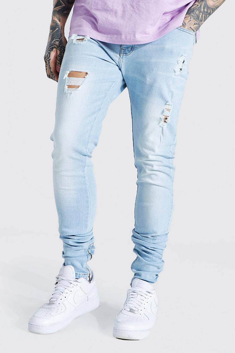 Ice blue Skinny Stretch Stacked Distressed Jean image number 1