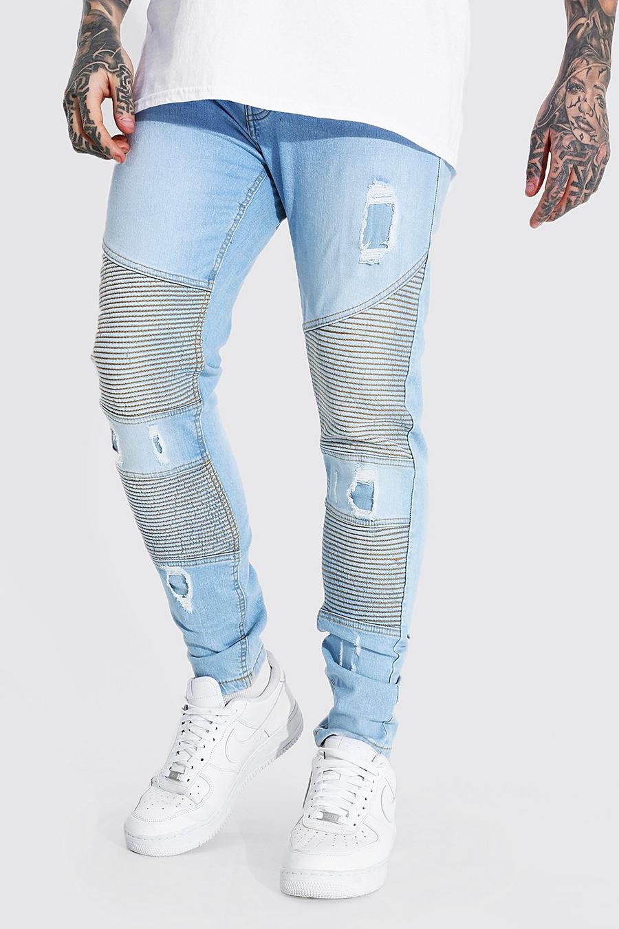 Ice blue Skinny Stretch Biker Jean With Distressing image number 1