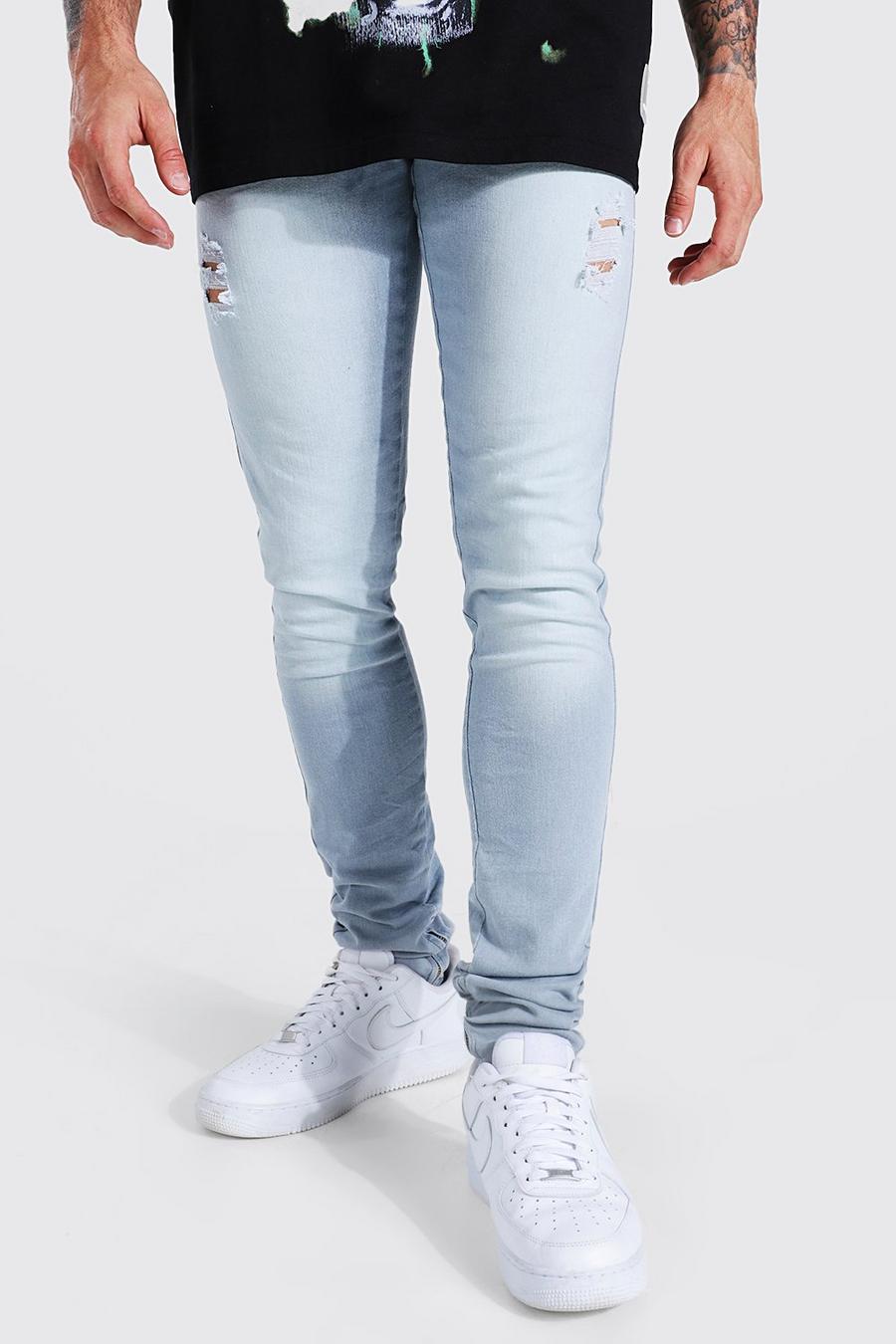 אפור קפוא סקיני ג'ינס נערם ונמתח עם קרעים image number 1