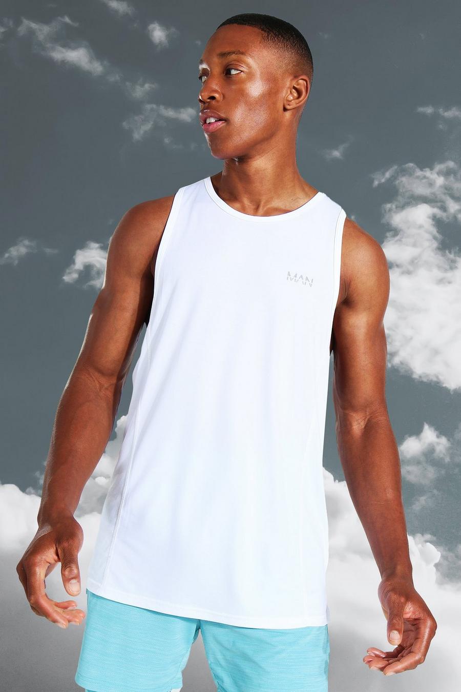 Camiseta sin mangas MAN Active ligera jaspeada estilo nadador, White image number 1