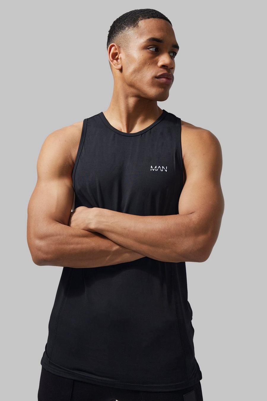 Camiseta sin mangas MAN Active ligera jaspeada estilo nadador, Black nero image number 1