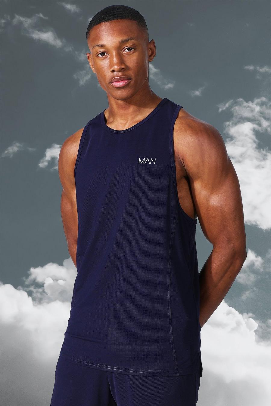 Camiseta sin mangas MAN Active ligera jaspeada estilo nadador, Navy image number 1