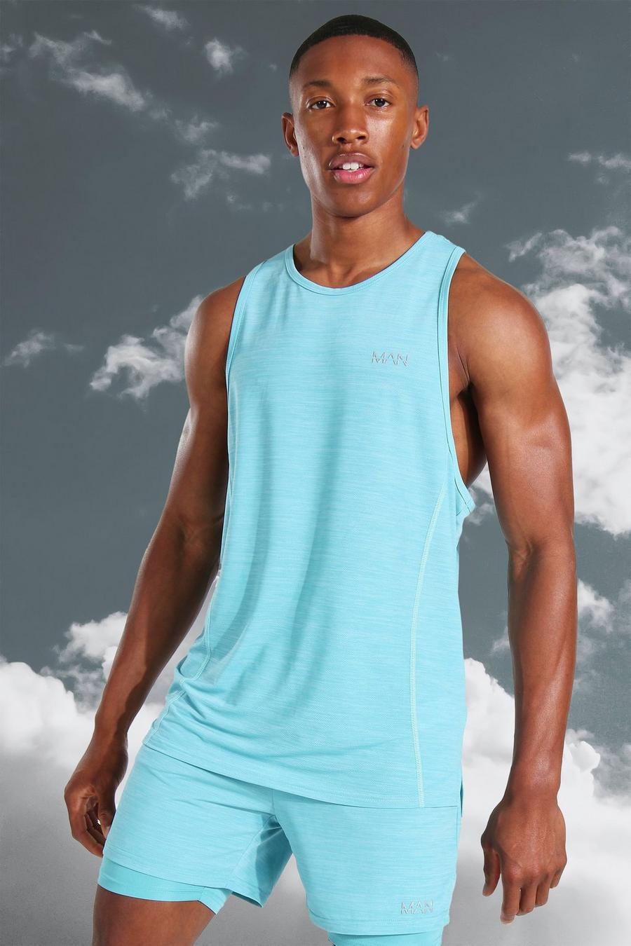 Camiseta sin mangas MAN Active ligera jaspeada estilo nadador, Light blue image number 1