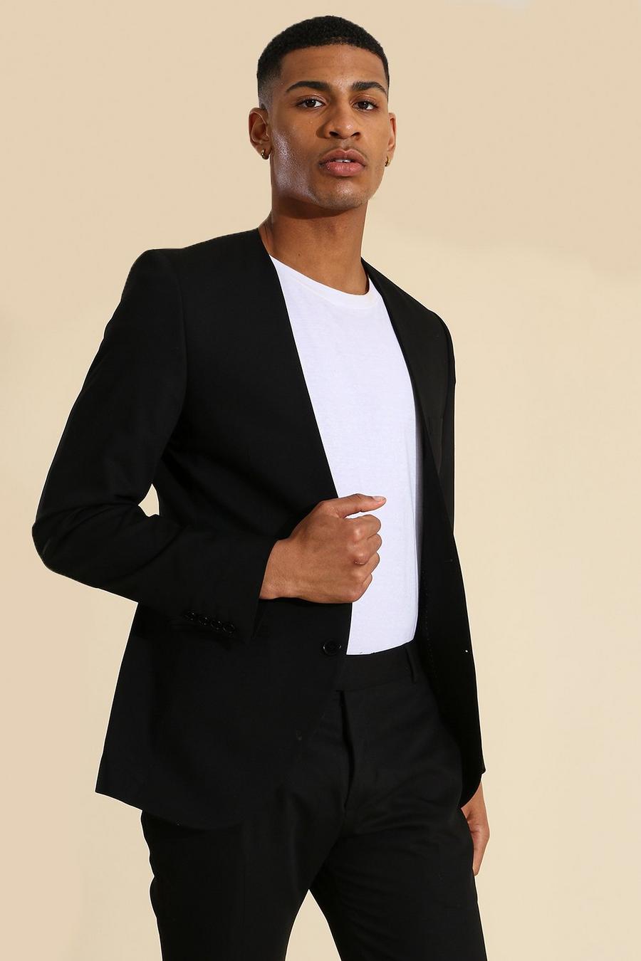 Black Skinny Collarless Suit Jacket image number 1