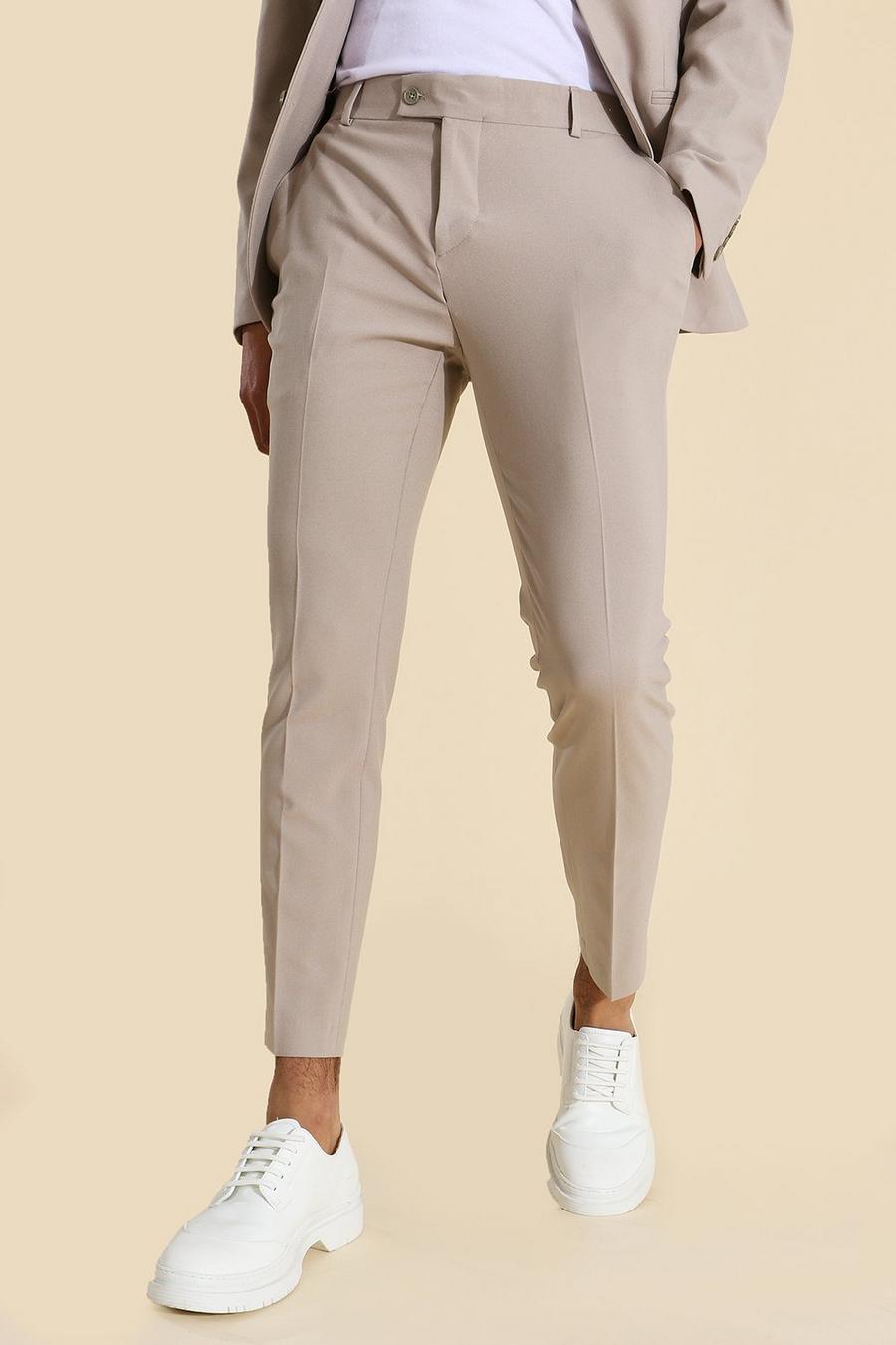 Stone beige Skinny Crop Suit Trousers
