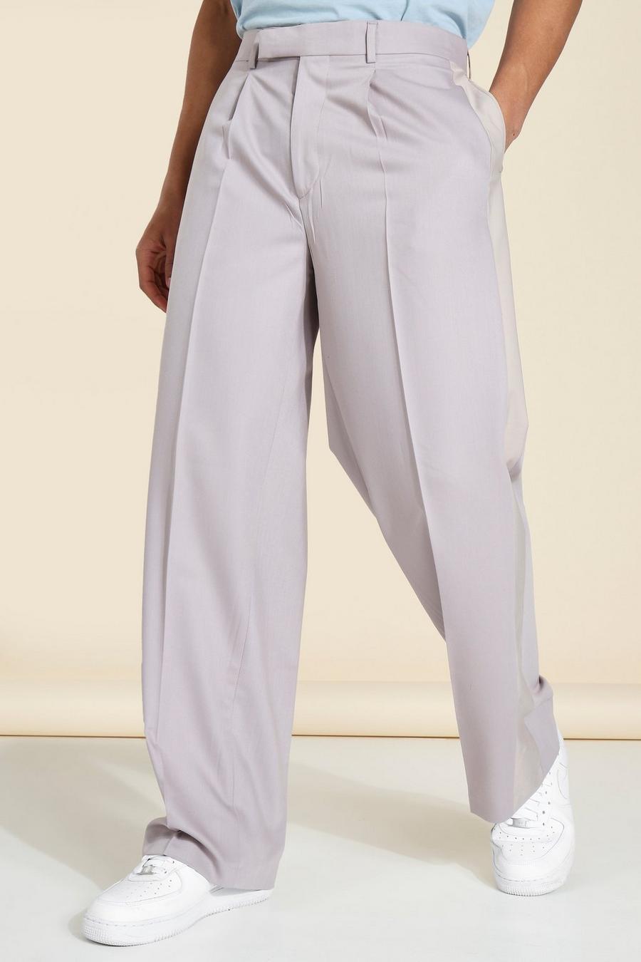 Grey Relaxed Leg Panel Dress Pants image number 1