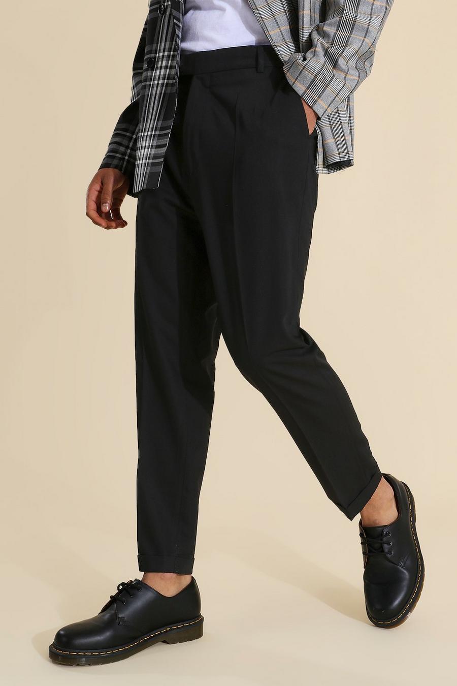 Black Tapered Part Elasticated Tailored Pants image number 1