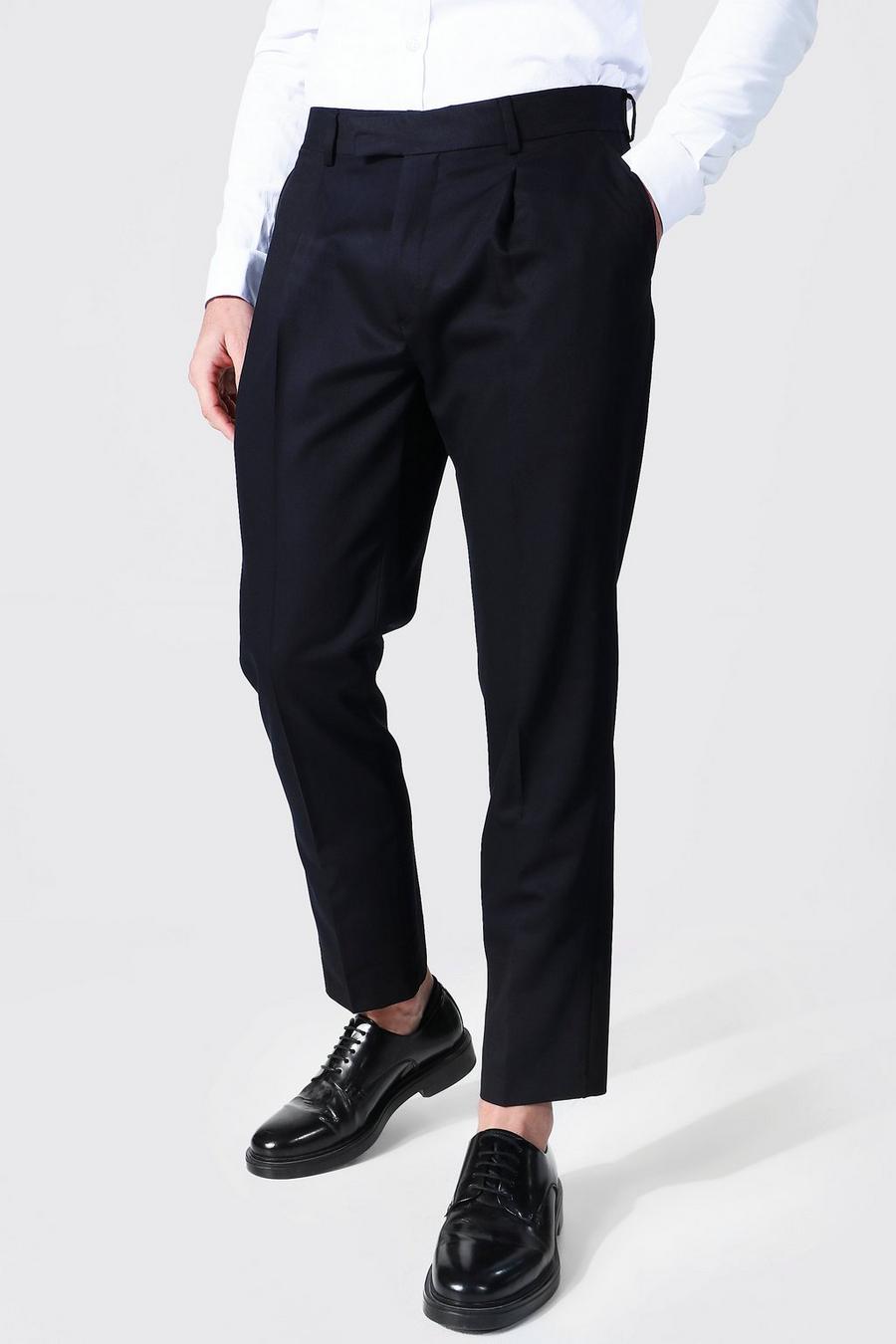 Black Slim Crop Pleat Front Tailored Pants image number 1