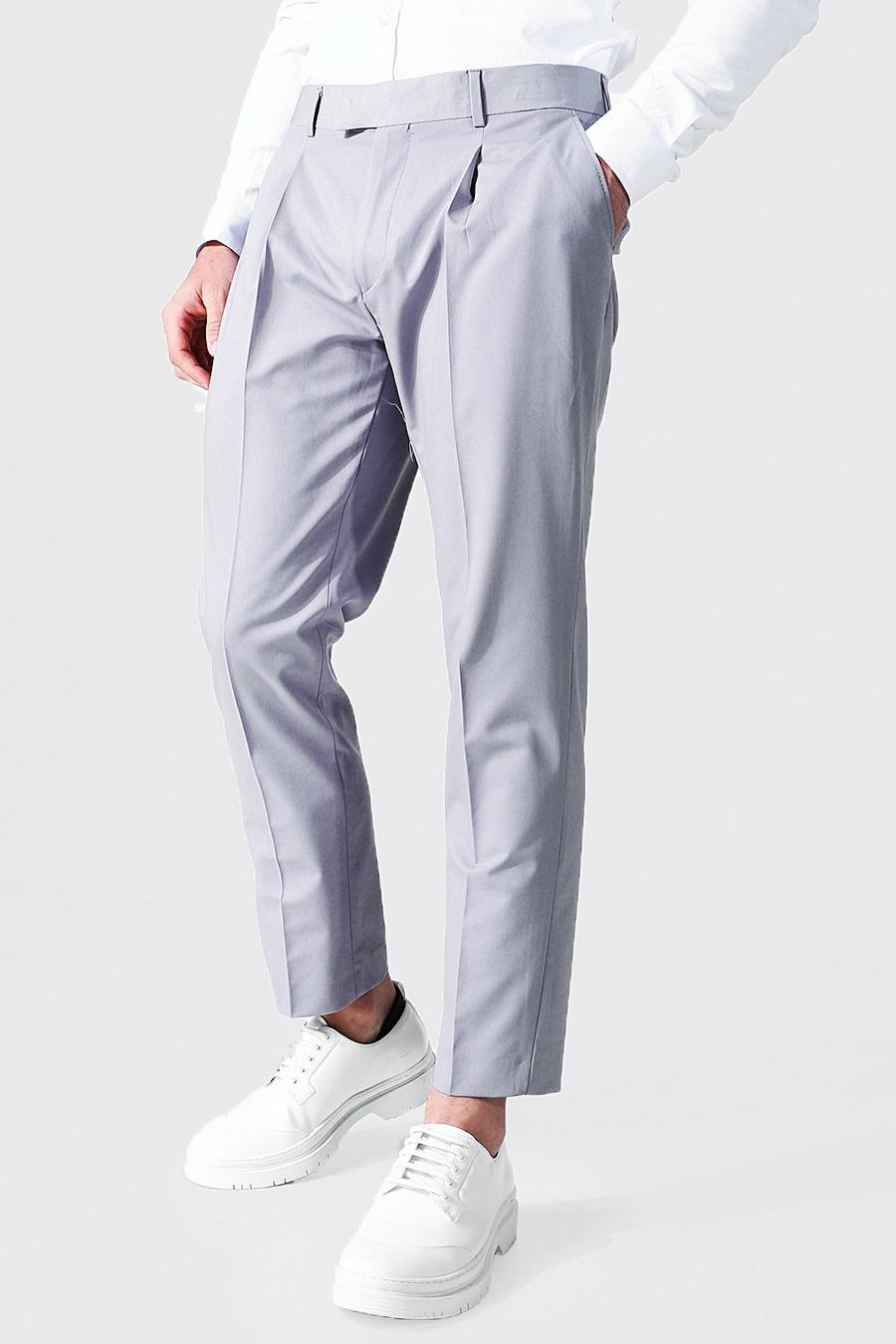 Grey Slim Crop Pleat Front Dress Pants image number 1