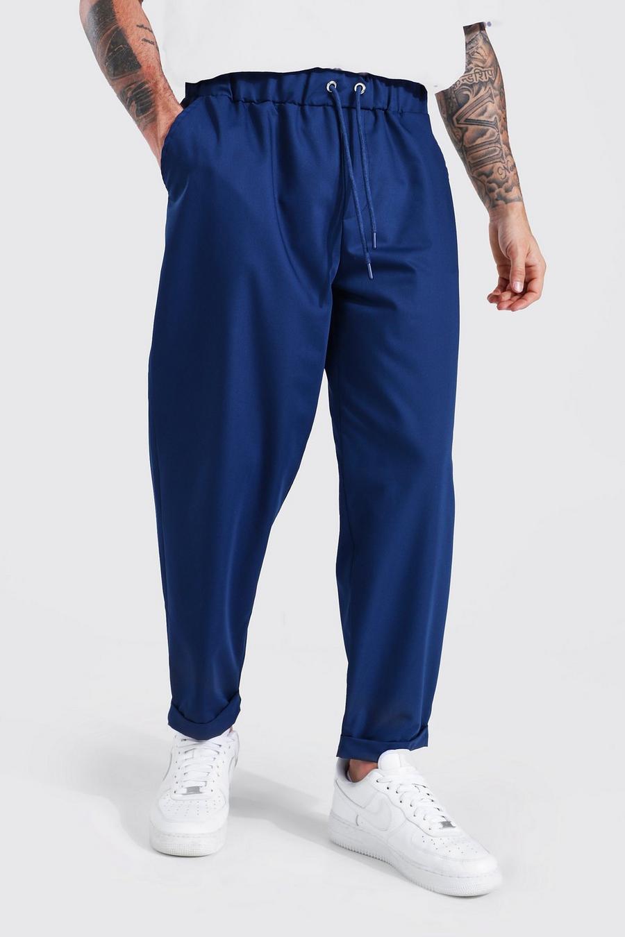 Navy Relaxed Elasticated Draw Cord Tailored Pants image number 1