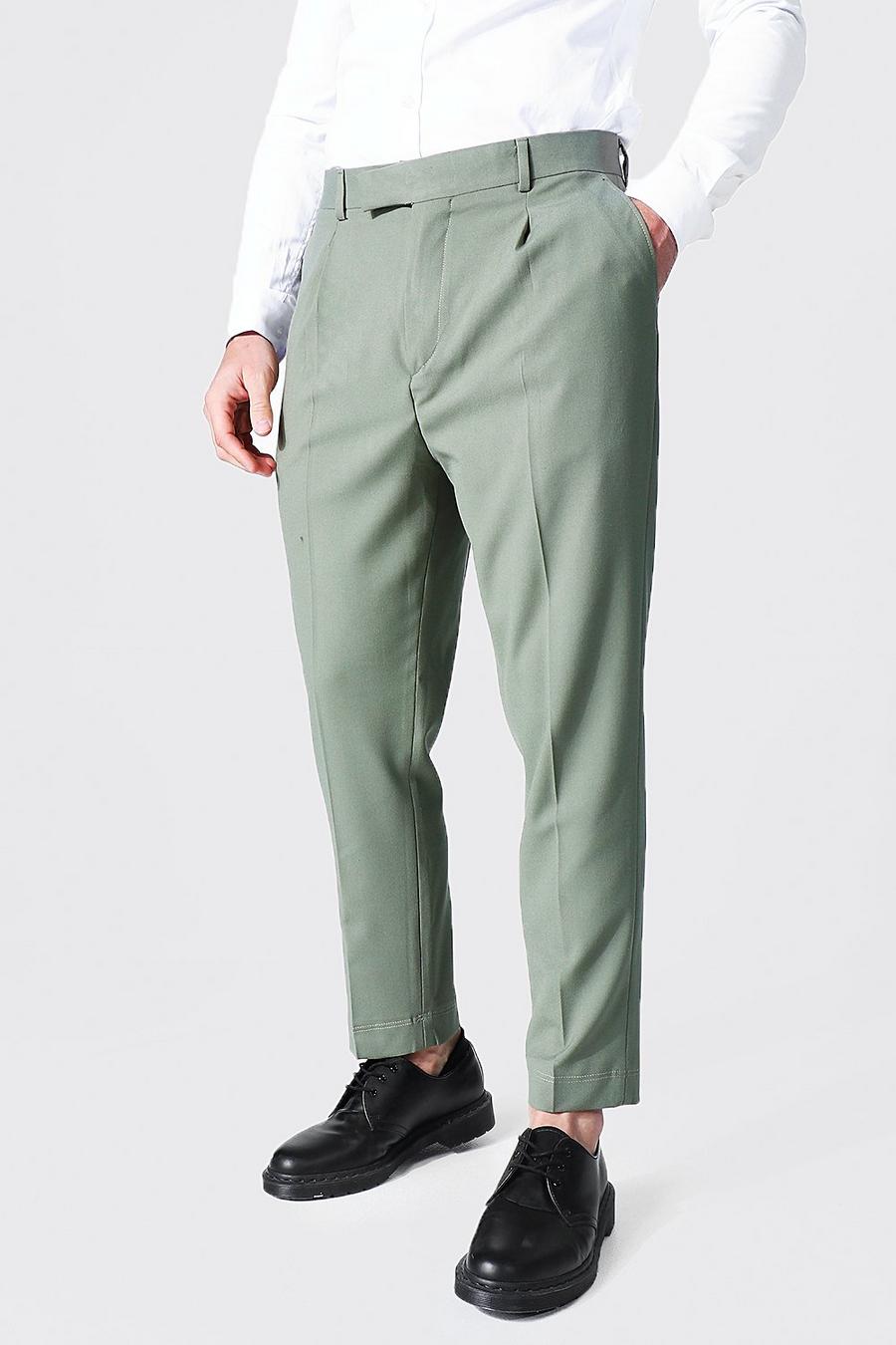 Sage Tapered Crop Contrast Stitch Tailored Trouser image number 1