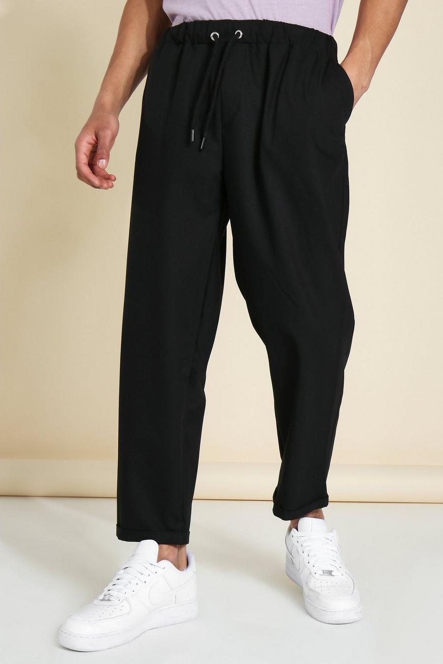 Black Relaxed Elasticated Drawcord Dress Pants image number 1