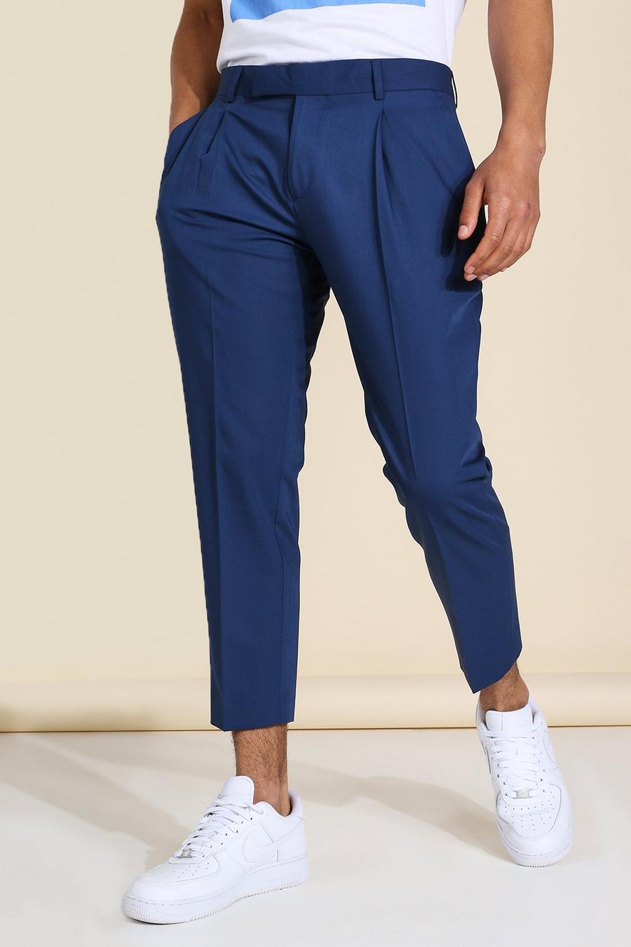Navy High Rise Tapered Crop Tailored Pants image number 1