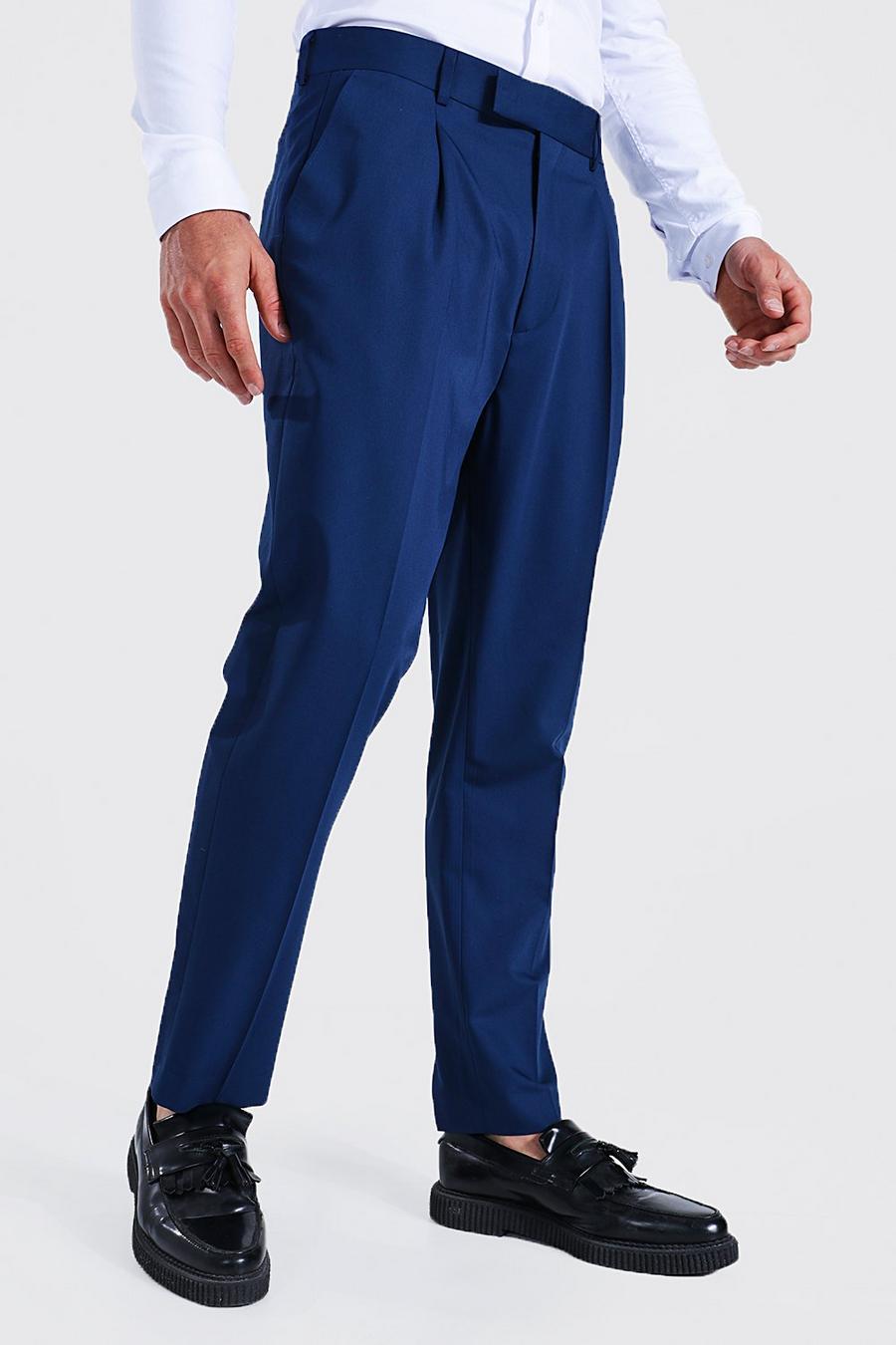 Pantalón de traje ajustado con largo al tobillo y cintura alta, Navy image number 1